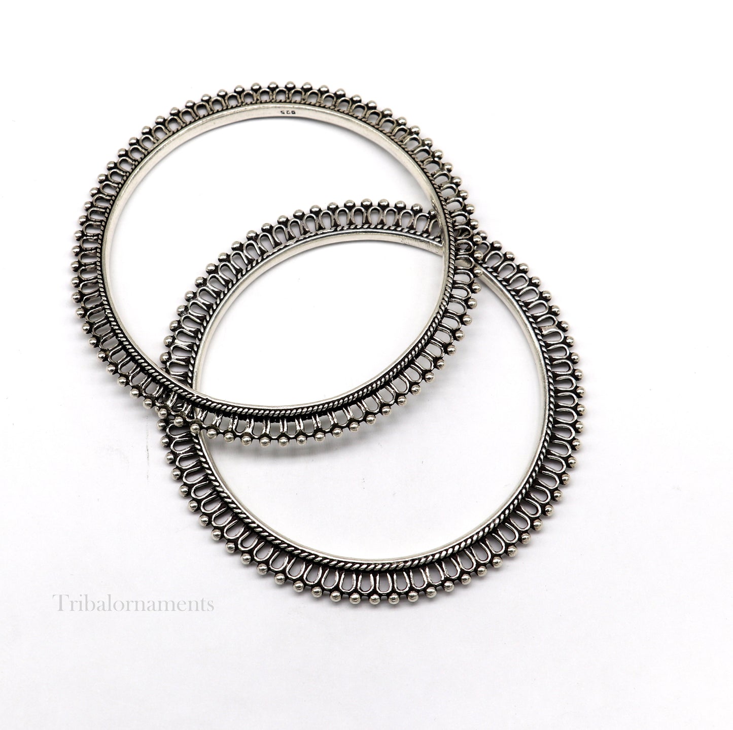 92.5 silver handmade vintage antique stylish waved beaded bangle bracelet, oxidized silver wedding brides made customized bangles nba201 - TRIBAL ORNAMENTS