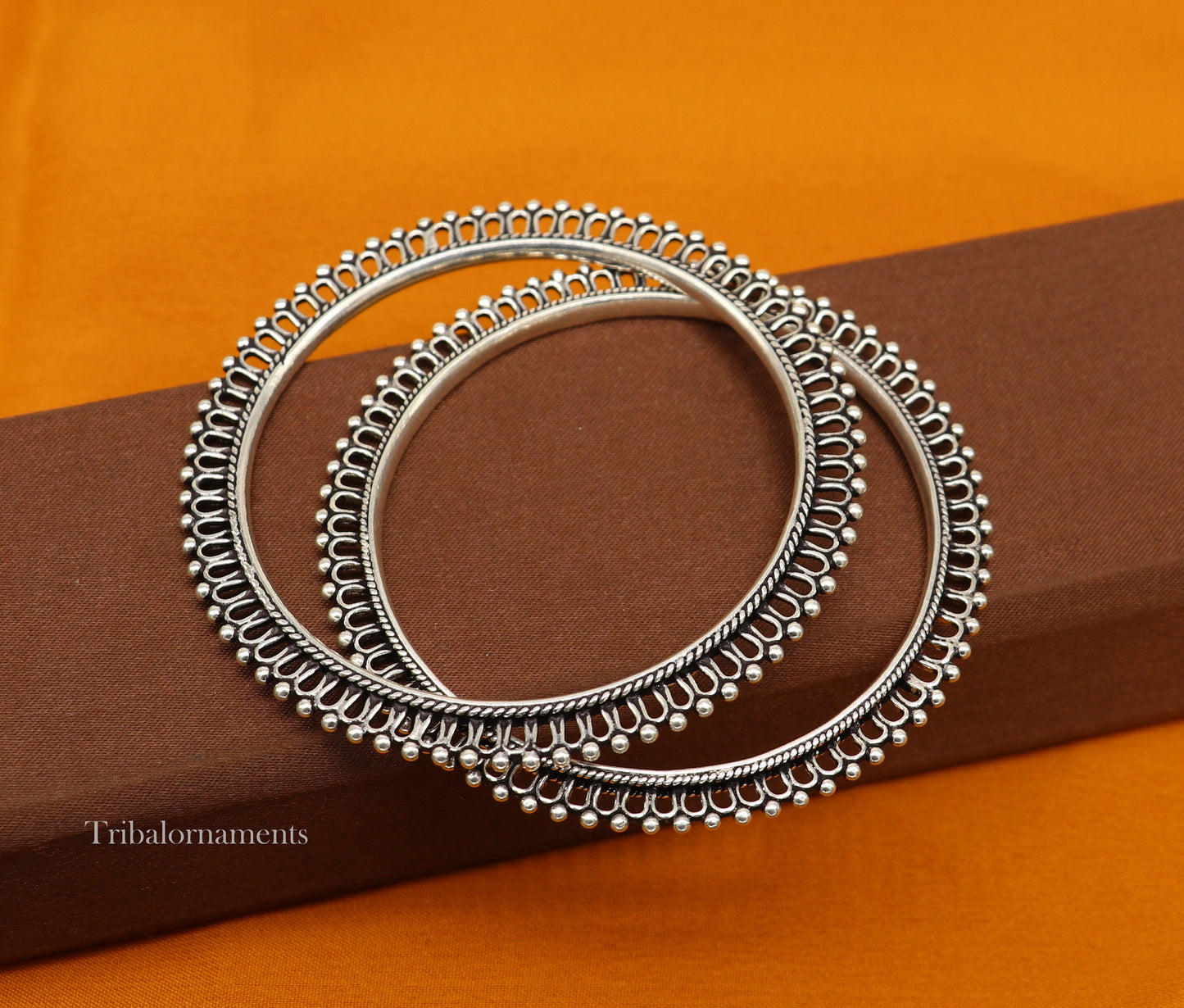 92.5 silver handmade vintage antique stylish waved beaded bangle bracelet, oxidized silver wedding brides made customized bangles nba201 - TRIBAL ORNAMENTS