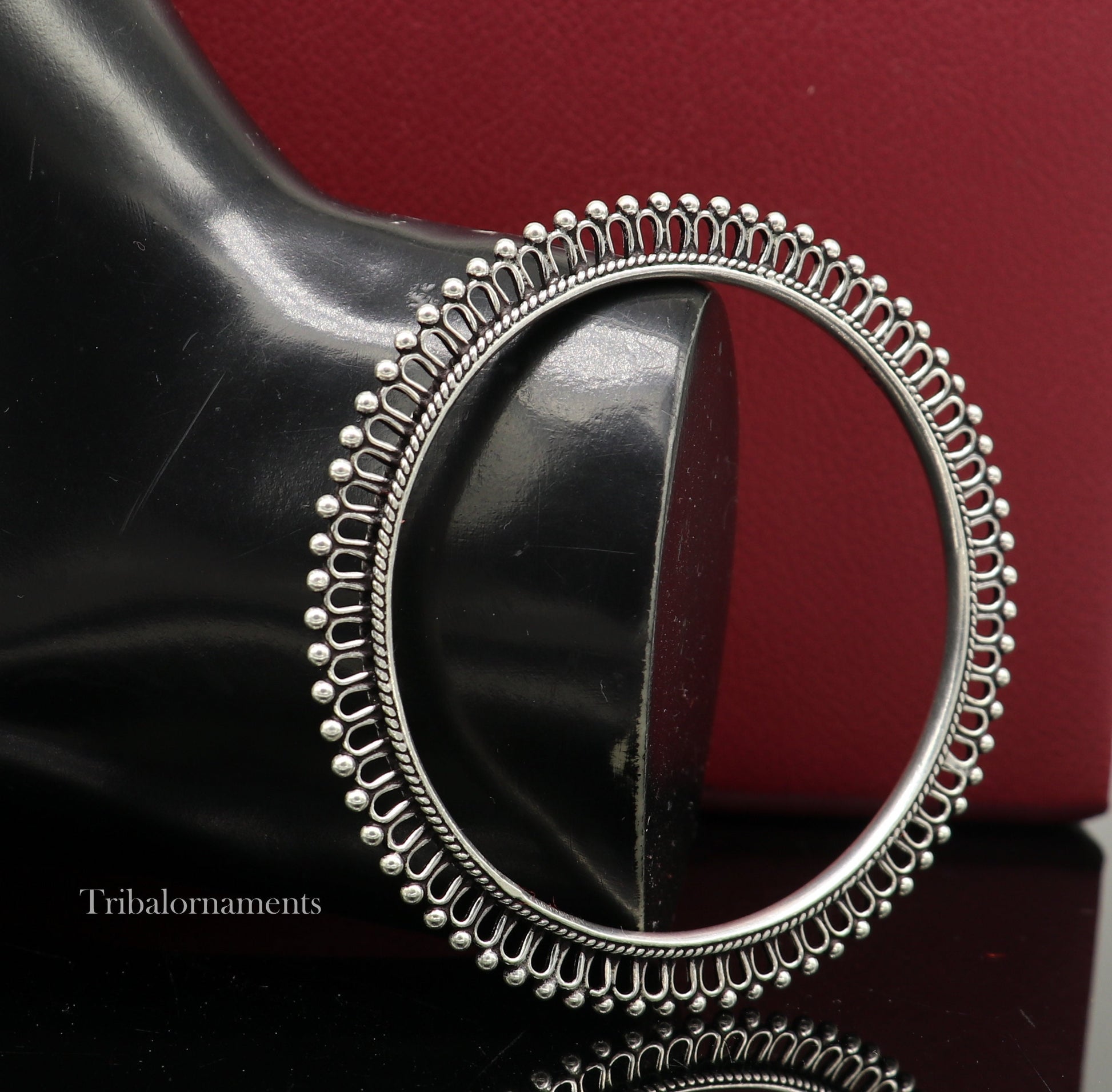 92.5 sterling silver handmade gorgeous bangle bracelet with tiny silver beads gorgeous charm bracelet kada for women ethnic jewelry nba202 - TRIBAL ORNAMENTS