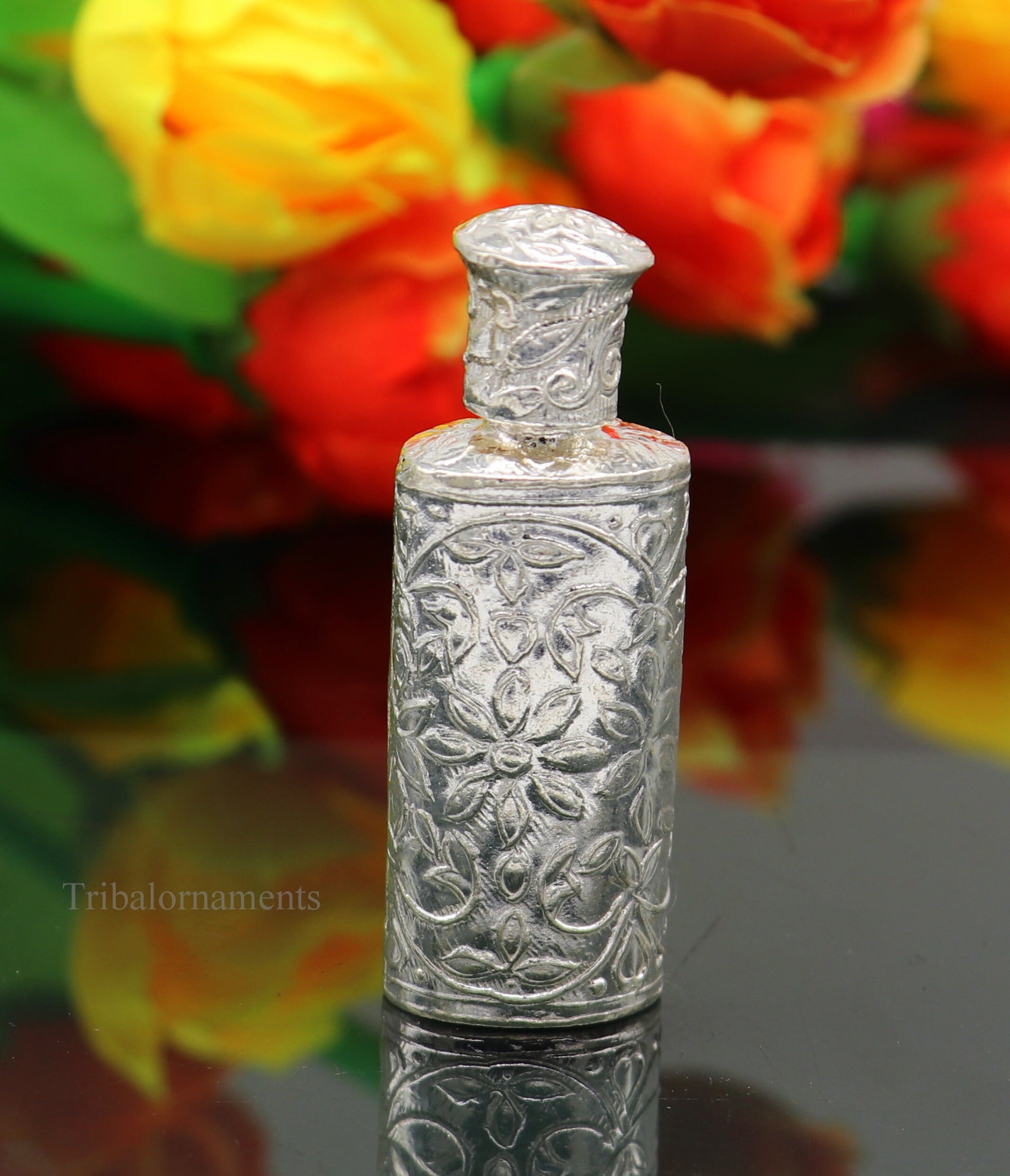 Vintage floral design royal bridal queen style 925 sterling silver trinket box, container box, sindur/kumkum box, Vermilion bridal art stb86 - TRIBAL ORNAMENTS