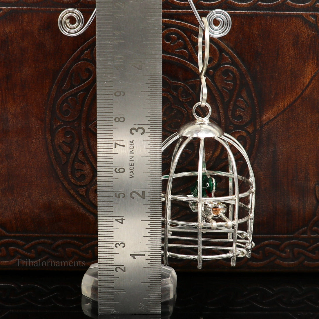 Solid sterling silver handmade toy for idol krishna, silver parrot with cage, silver article for gifting to God or idol Krishna,  su446 - TRIBAL ORNAMENTS