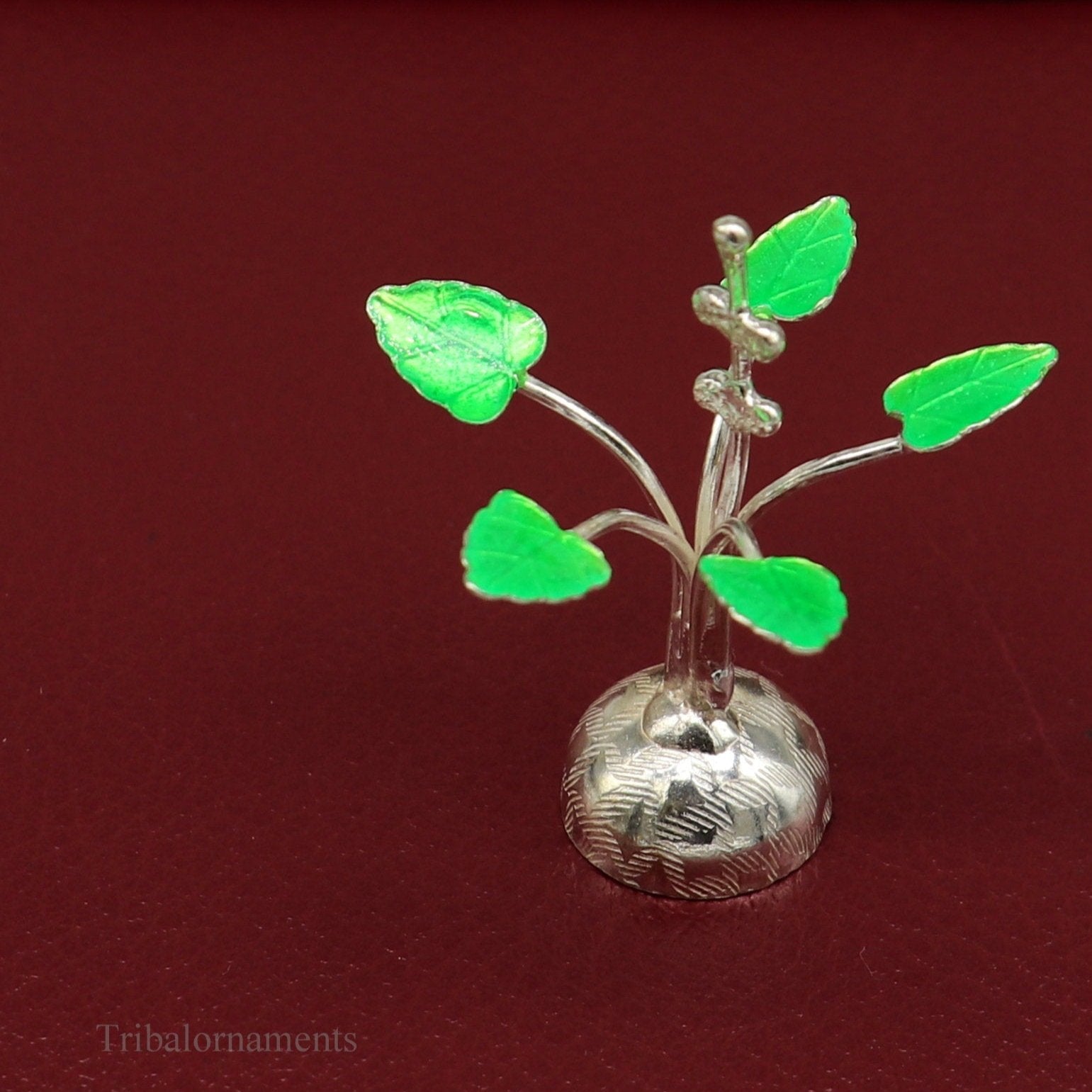 Solid sterling silver handmade mini tulsi plant basil rosary plant for puja temple article, excellent customized silver utensils  su447 - TRIBAL ORNAMENTS