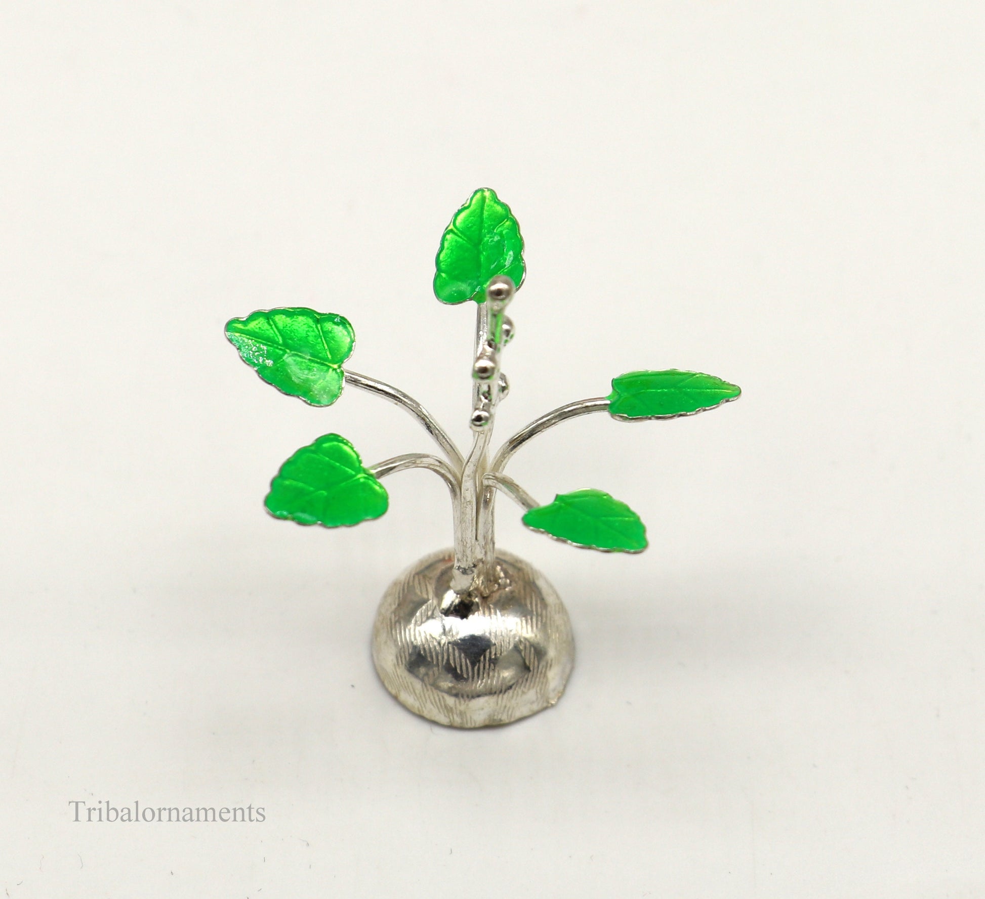 Solid sterling silver handmade mini tulsi plant basil rosary plant for puja temple article, excellent customized silver utensils  su447 - TRIBAL ORNAMENTS