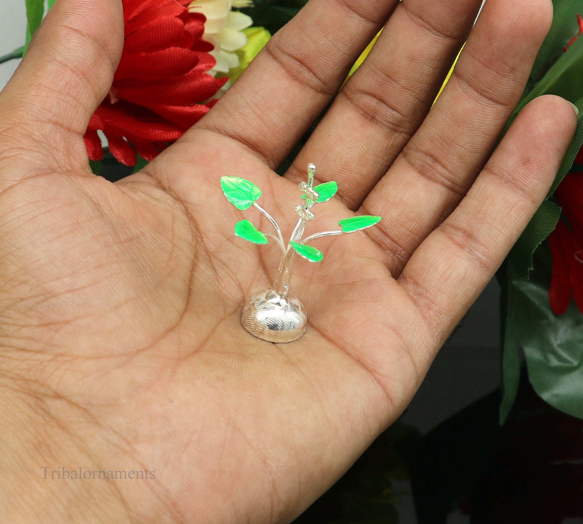 Solid sterling silver handmade mini tulsi plant basil rosary plant for puja temple article, excellent customized silver utensils  su447 - TRIBAL ORNAMENTS