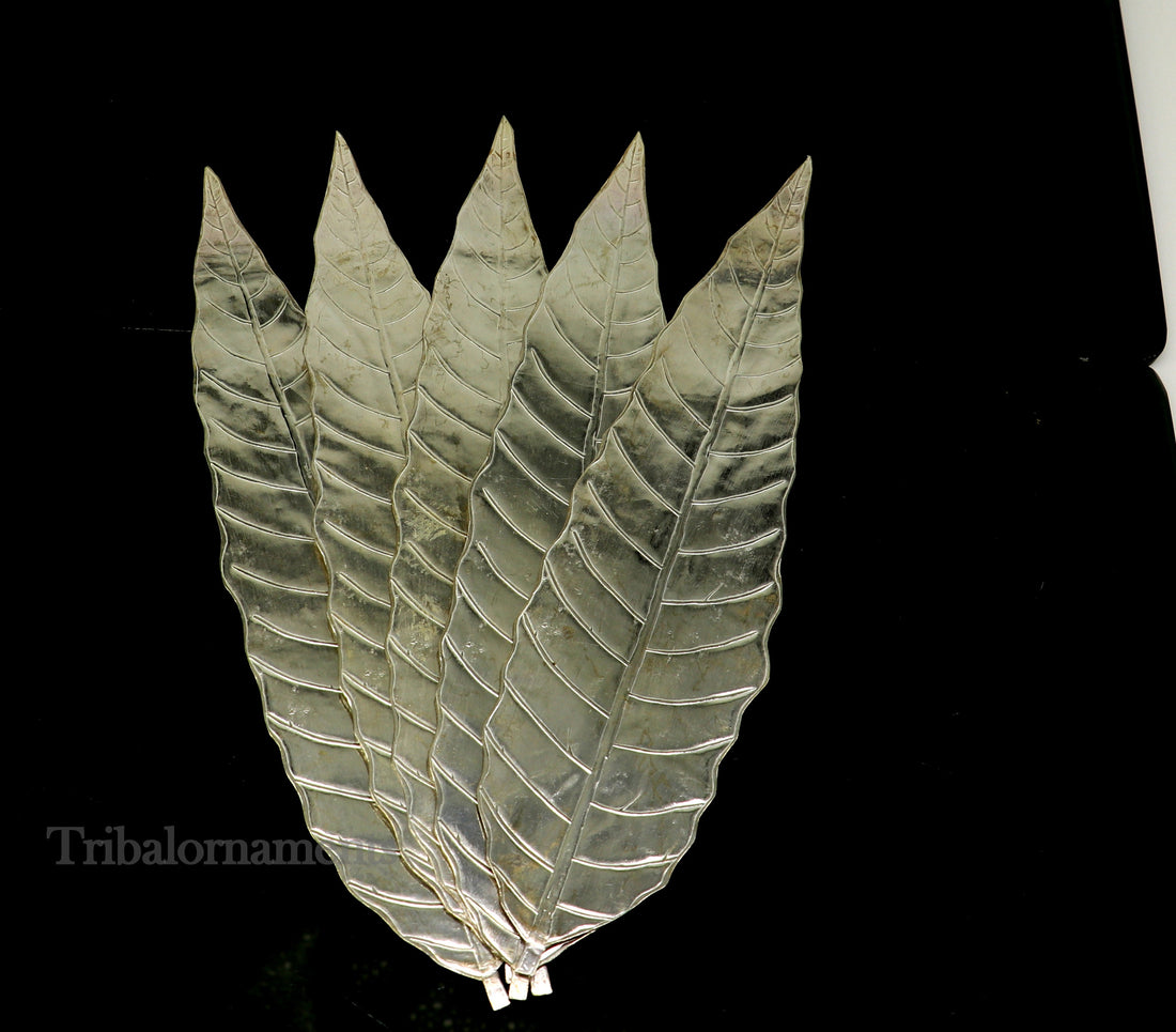 Silver mango tree design leaf Amazing puja worshipping article solid sterling silver diwali puja articles, silver utensils from india su512 - TRIBAL ORNAMENTS