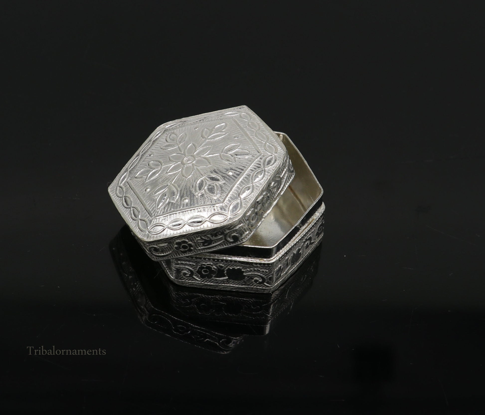 925 sterling silver trinket box, kajal box/casket box bridal polygon shape sindur box collection, container box, eyeliner box gifting stb180 - TRIBAL ORNAMENTS