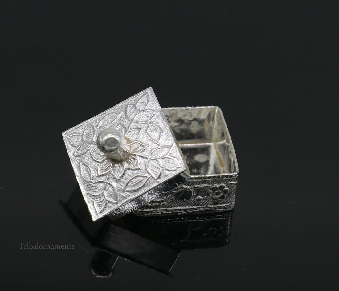 925 sterling silver trinket box, kajal box/casket box bridal square shape sindur box collection, container box, eyeliner box gifting stb188 - TRIBAL ORNAMENTS