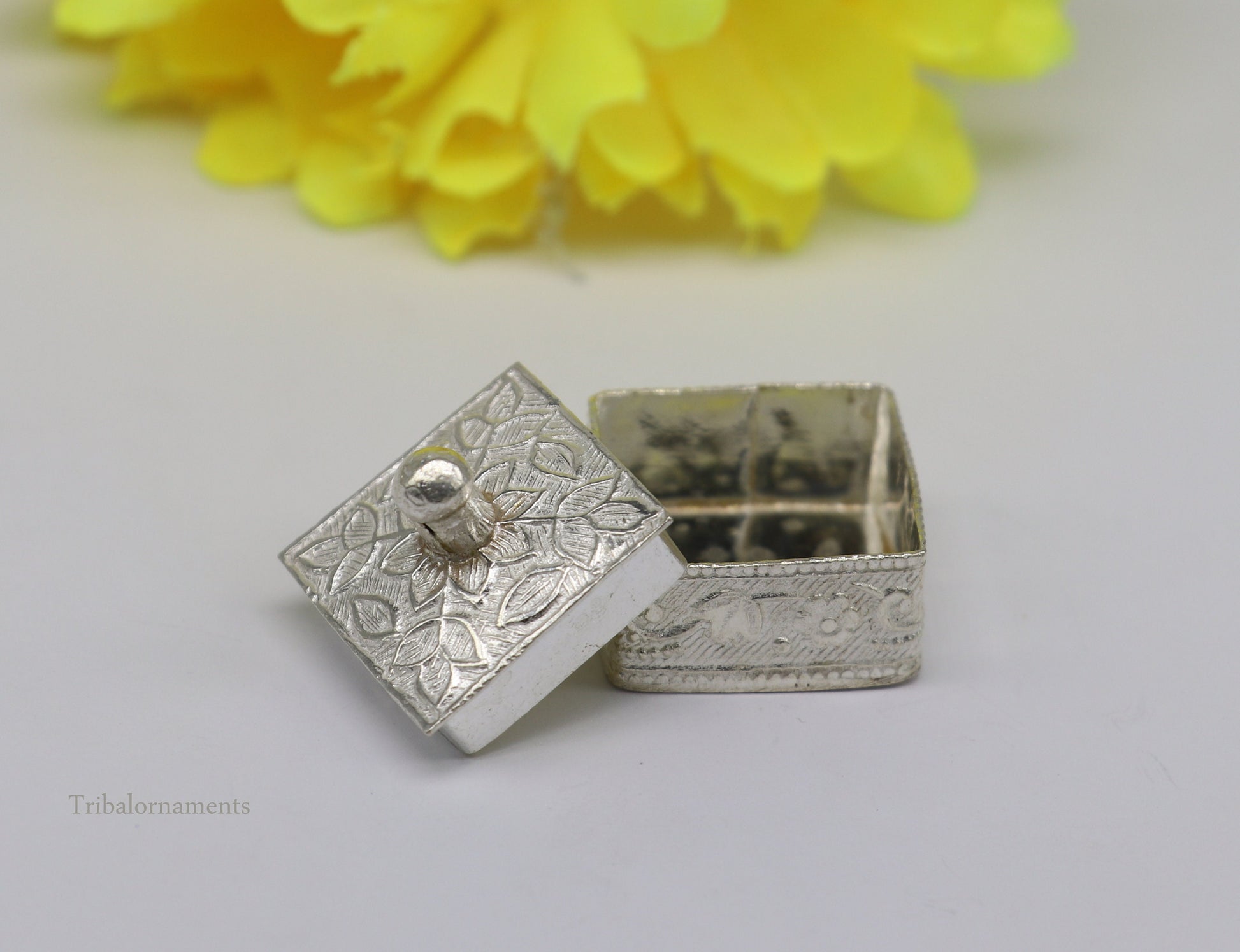 925 sterling silver trinket box, kajal box/casket box bridal square shape sindur box collection, container box, eyeliner box gifting stb188 - TRIBAL ORNAMENTS