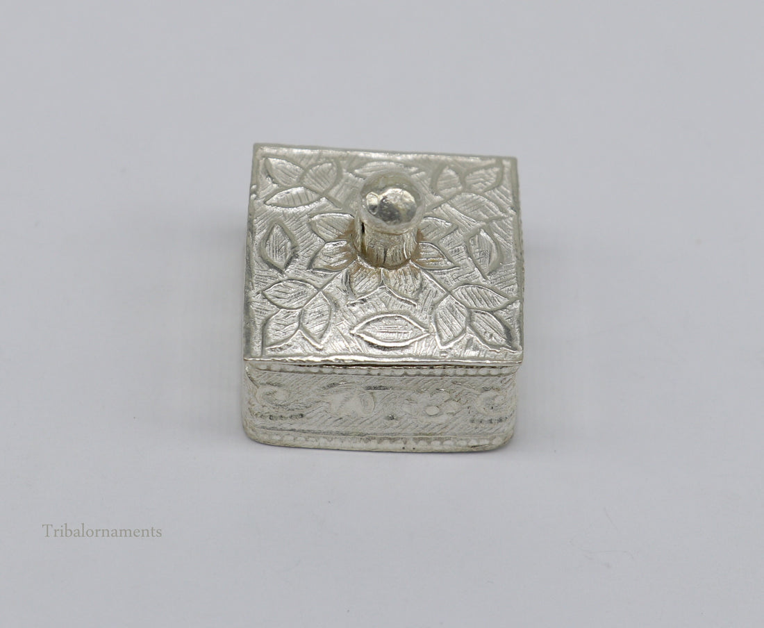 925 sterling silver trinket box, kajal box/casket box bridal square shape sindur box collection, container box, eyeliner box gifting stb188 - TRIBAL ORNAMENTS