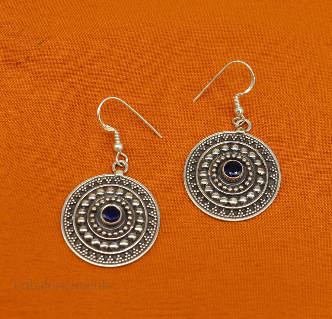 Vintage design hoops earring 92.5 sterling silver handmade drop dangle earring amazing round style earring , light weight gifting  ear1026 - TRIBAL ORNAMENTS