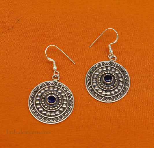 Vintage design hoops earring 92.5 sterling silver handmade drop dangle earring amazing round style earring , light weight gifting  ear1026 - TRIBAL ORNAMENTS