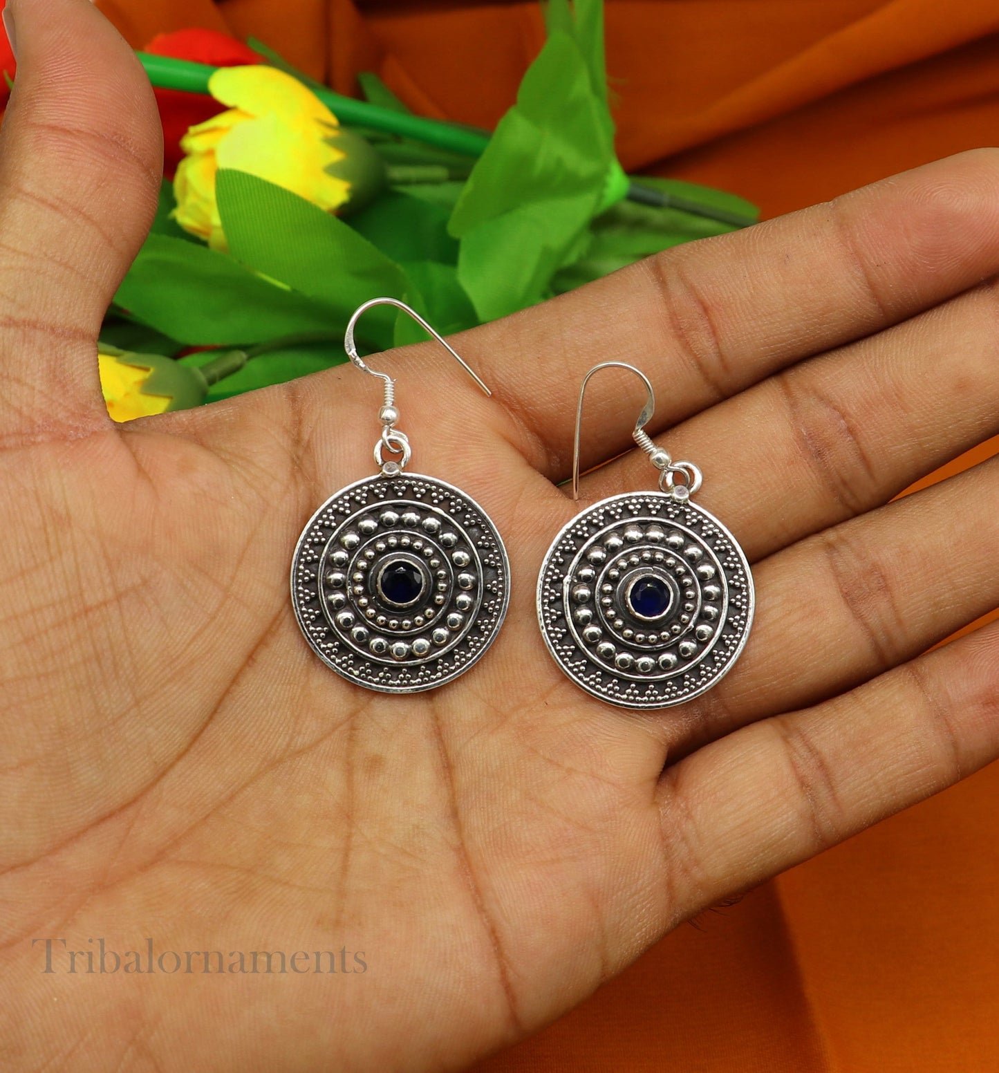 Vintage design hoops earring 92.5 sterling silver handmade drop dangle earring amazing round style earring , light weight gifting  ear1026 - TRIBAL ORNAMENTS