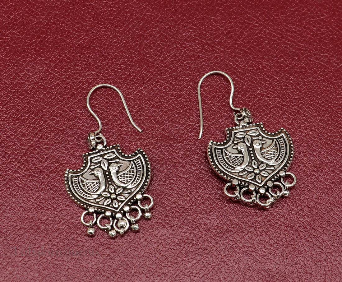 Vintage peacock design hoops earring 92.5 sterling silver handmade drop dangle earring amazing style earring , light weight gifting ear1025 - TRIBAL ORNAMENTS