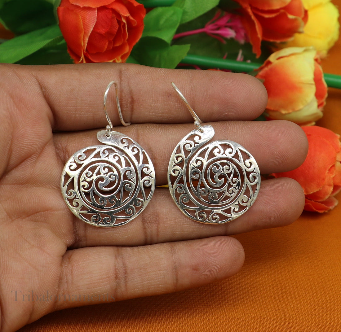 Vintage spiral design hoops earring 92.5 sterling silver handmade drop dangle earring amazing style earring , light weight gifting ear996 - TRIBAL ORNAMENTS