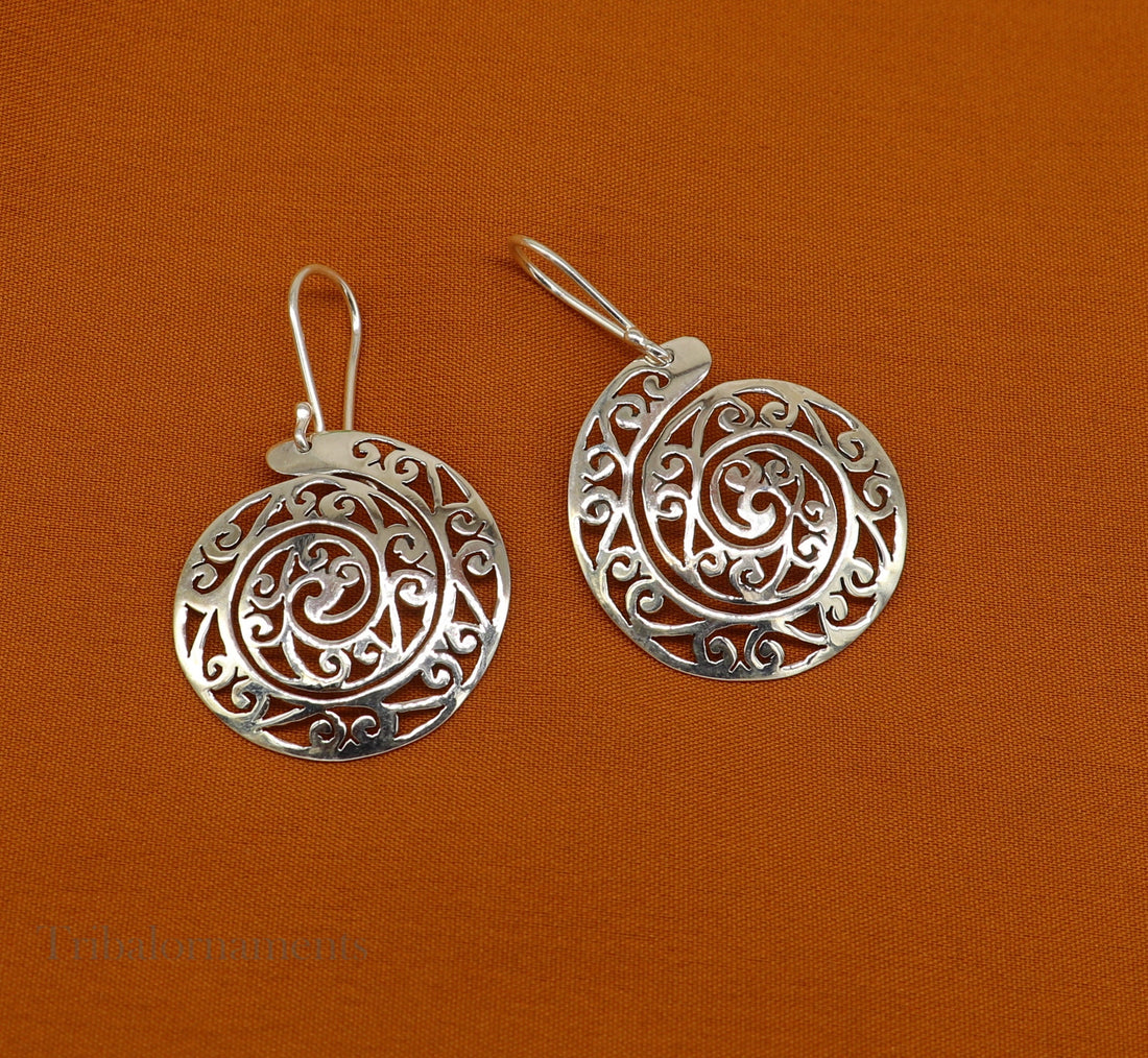 Vintage spiral design hoops earring 92.5 sterling silver handmade drop dangle earring amazing style earring , light weight gifting ear996 - TRIBAL ORNAMENTS