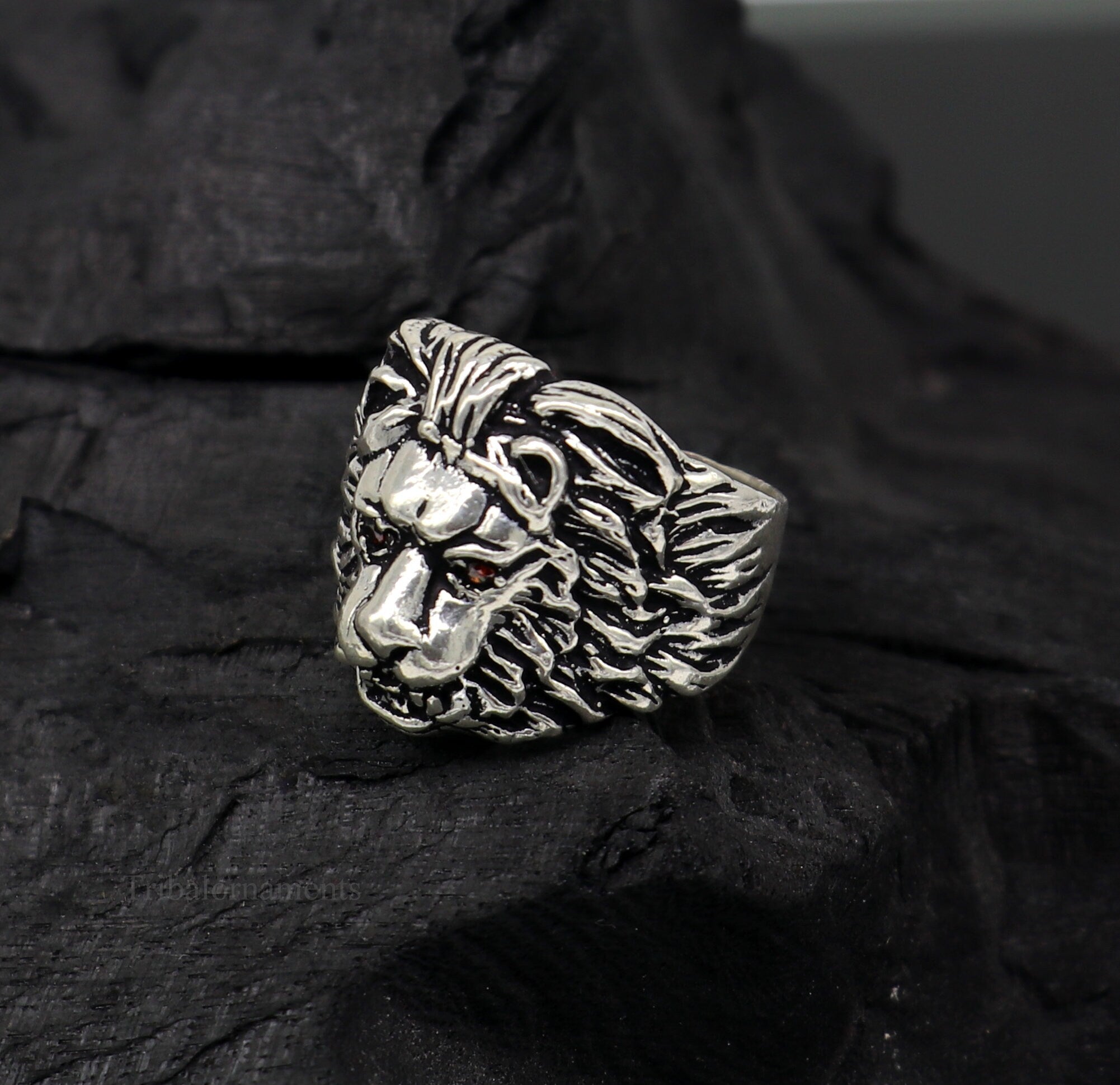 Casual Wear Male Lion Silver Oxidized Ring, Weight: 11.64 Gram,  Height-20.5mm,Width-20.1mm at Rs 114/gram in Jaipur