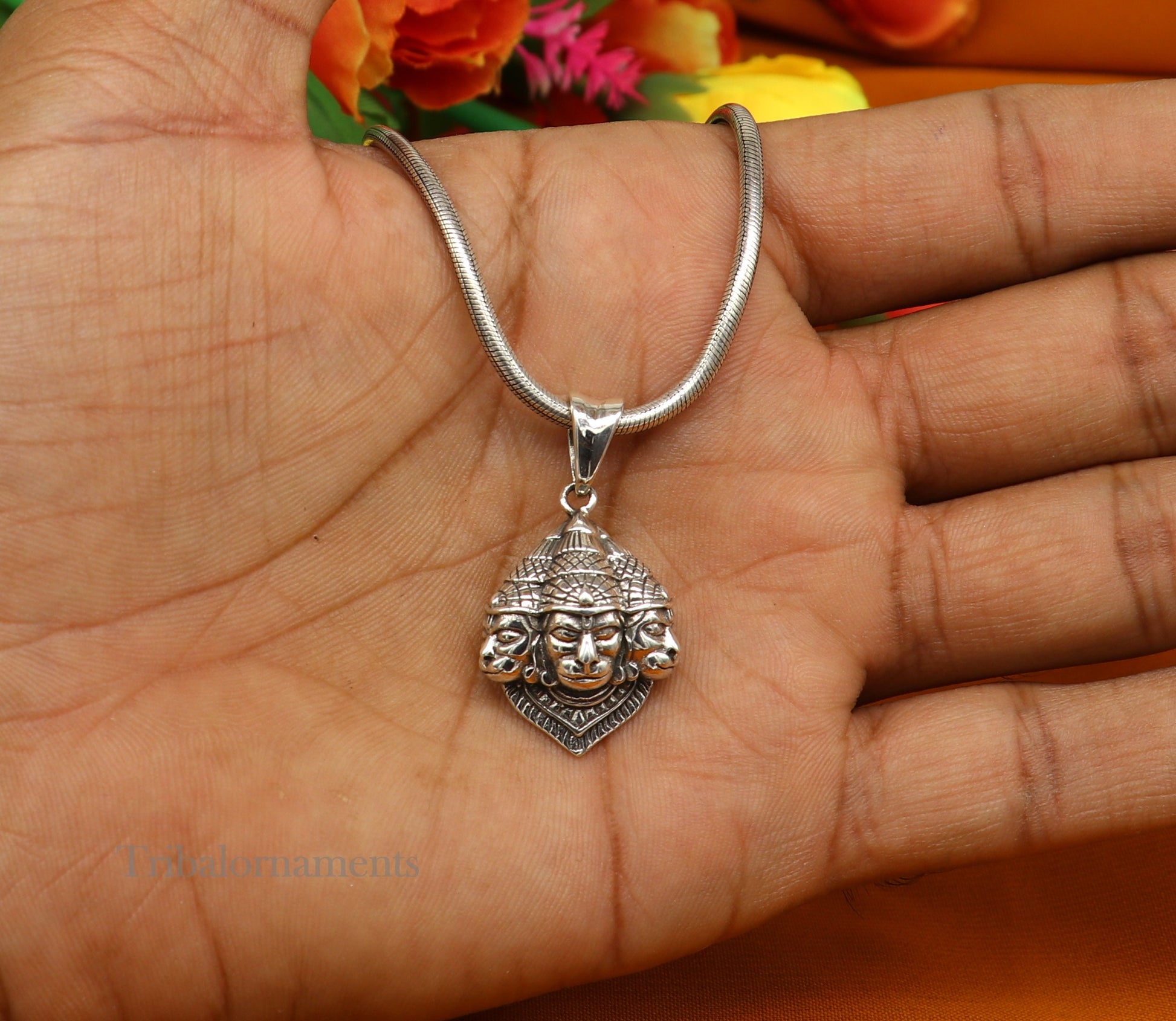 God hanuman pendant 92.5 sterling silver handmade god idol teen mukhi or three face hanuman pendant, amazing pendant gifting jewelry ssp994 - TRIBAL ORNAMENTS