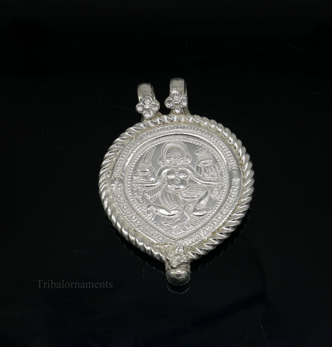 Solid sterling silver handmade tribal Idol deity bheruji pendant, customized lord bhairwa pendant unisex gifts tribal jewelry nsp437 - TRIBAL ORNAMENTS