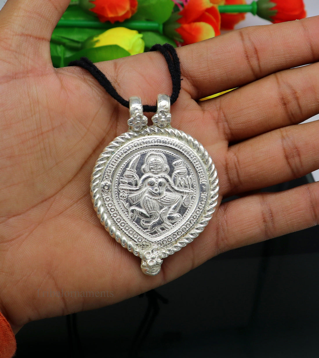 Solid sterling silver handmade tribal Idol deity bheruji pendant, customized lord bhairwa pendant unisex gifts tribal jewelry nsp437 - TRIBAL ORNAMENTS