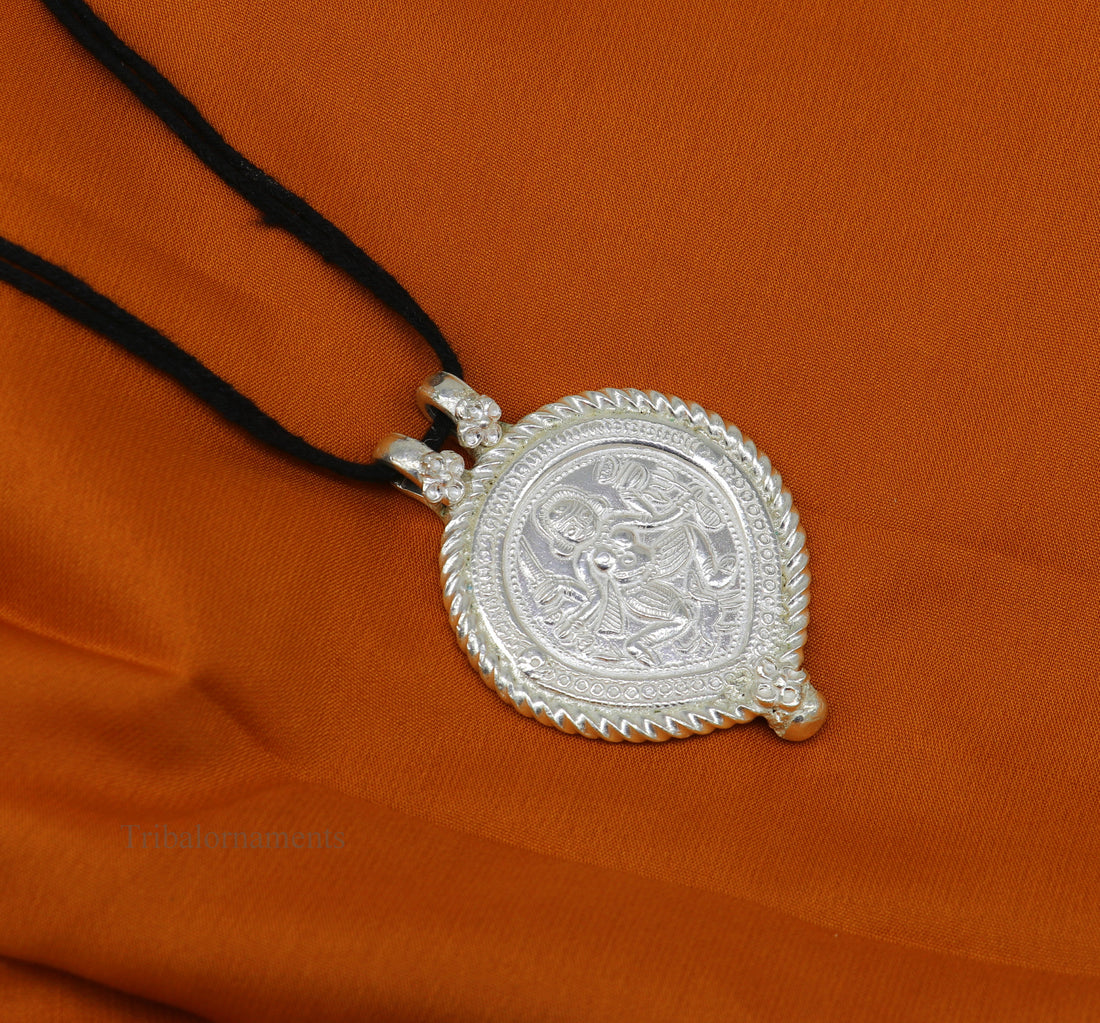 Solid sterling silver handmade tribal Idol deity bheruji pendant, customized lord bhairwa pendant unisex gifts tribal jewelry nsp437 - TRIBAL ORNAMENTS