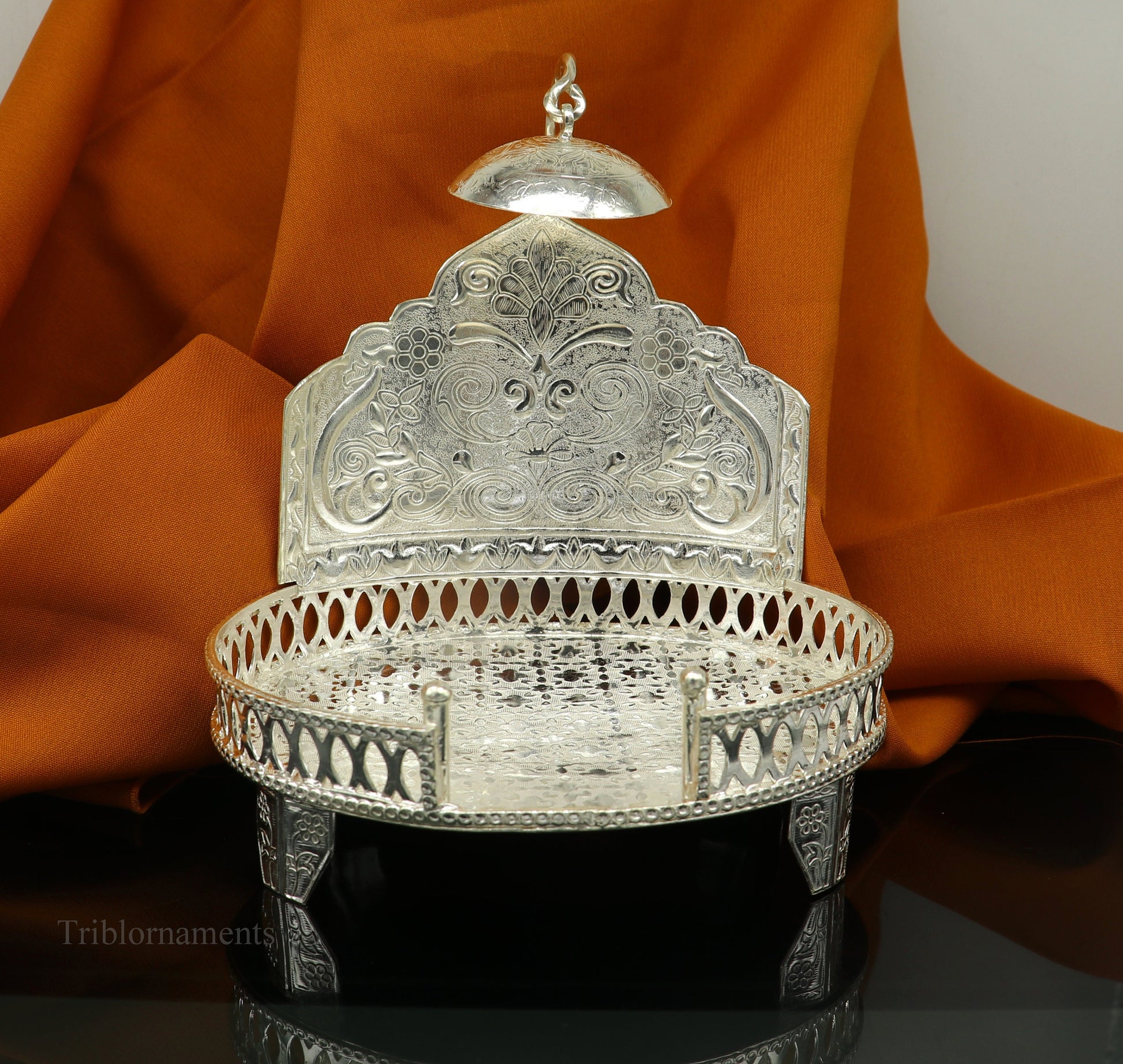 925 pure sterling silver handcrafted small singhasan, idol krishna , Ganesha throne, god statue's stand chair, temple puja article su471 - TRIBAL ORNAMENTS