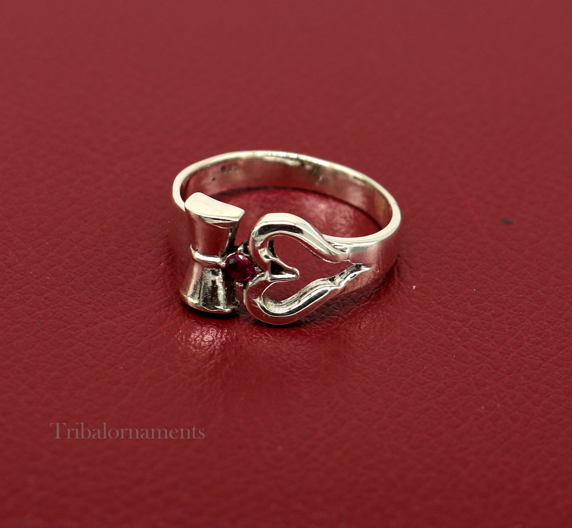 925 sterling silver vintage customized design shiva trident trishul damaru ring band, excellent customized ring unisex jewelry ring446 - TRIBAL ORNAMENTS
