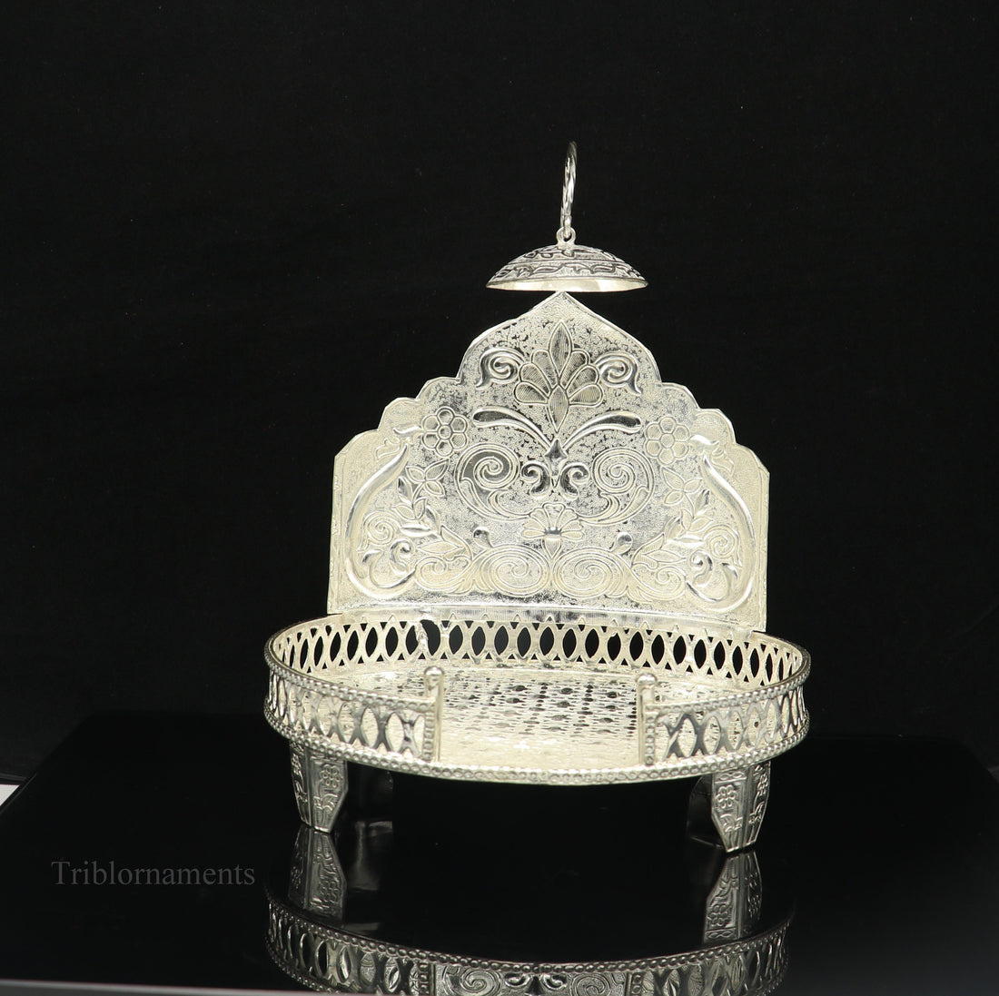 925 pure sterling silver vintage design Singhasan, idol Krishna, Ganesh throne, god statue's stand chair, temple puja article India su472 - TRIBAL ORNAMENTS