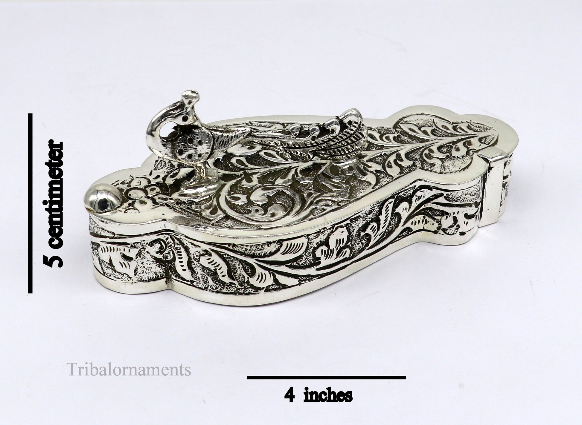 925 sterling silver handmade unique peacock design luxury trinket box, brides gift, casket box, silver article, silver utensils stb231 - TRIBAL ORNAMENTS