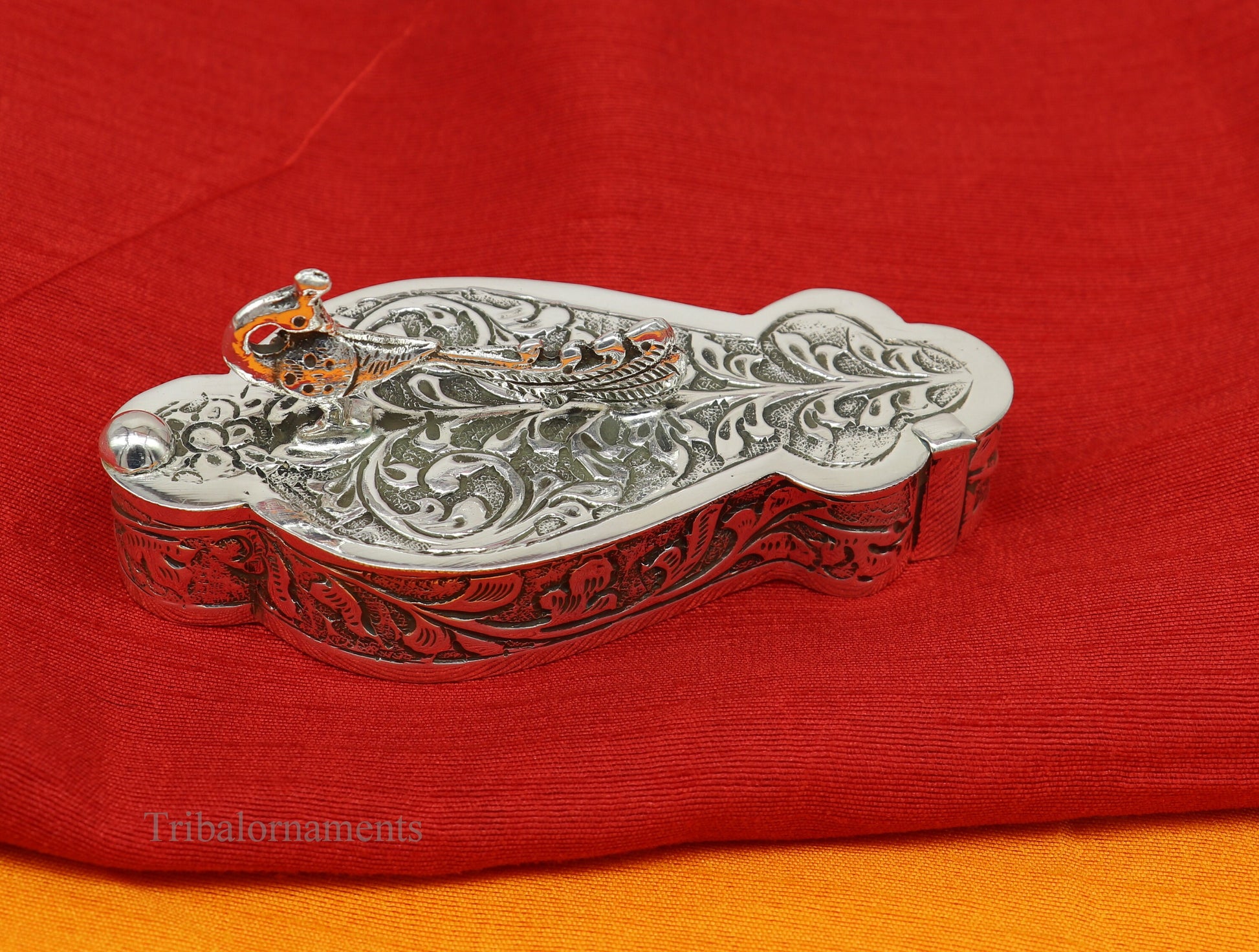 925 sterling silver handmade unique peacock design luxury trinket box, brides gift, casket box, silver article, silver utensils stb231 - TRIBAL ORNAMENTS