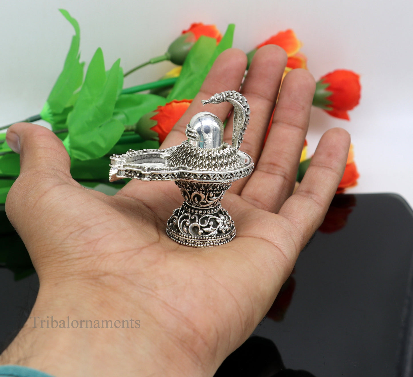 925 fine solid sterling silver lord shiva lingam Jalheri With Snake, Stunning Divine shiva lingam, awesome handmade temple article su481 - TRIBAL ORNAMENTS