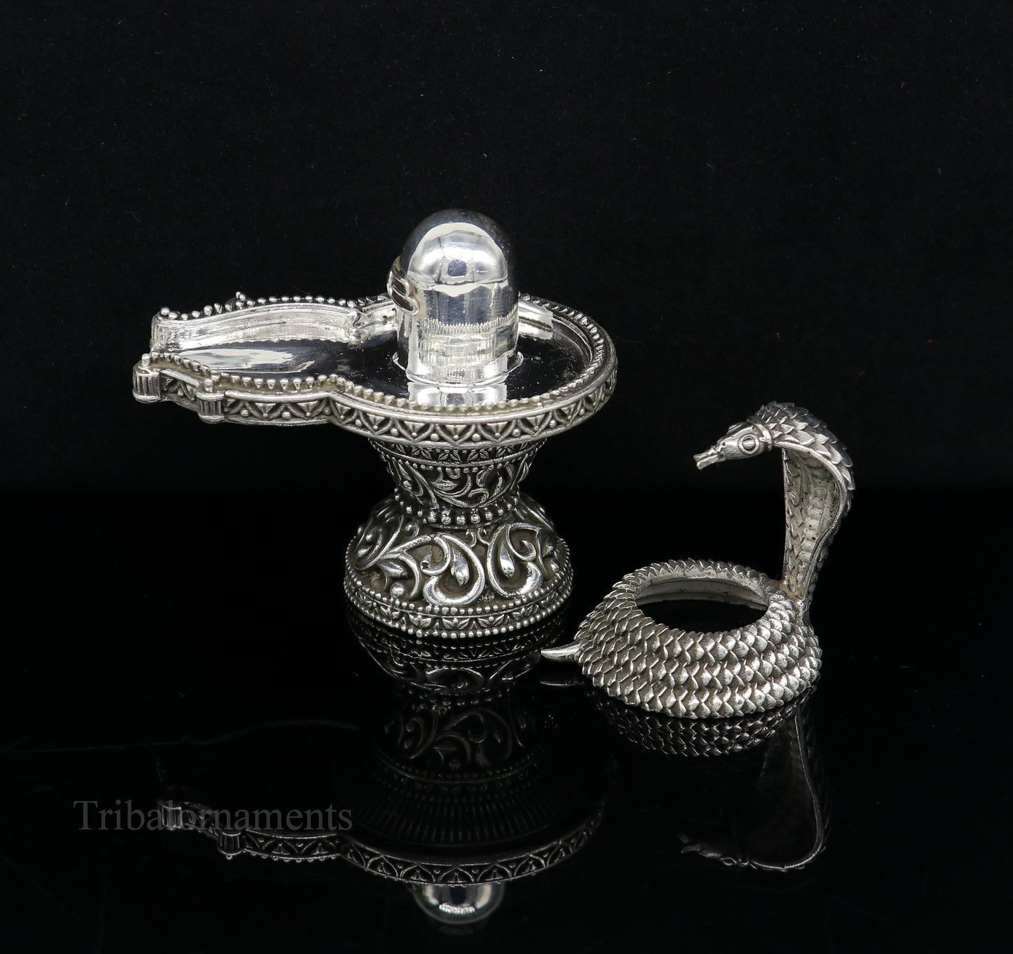 925 fine solid sterling silver lord Shiva lingam Jalheri With Snake, Stunning Divine god Shiva lingam, awesome handmade temple article su482 - TRIBAL ORNAMENTS