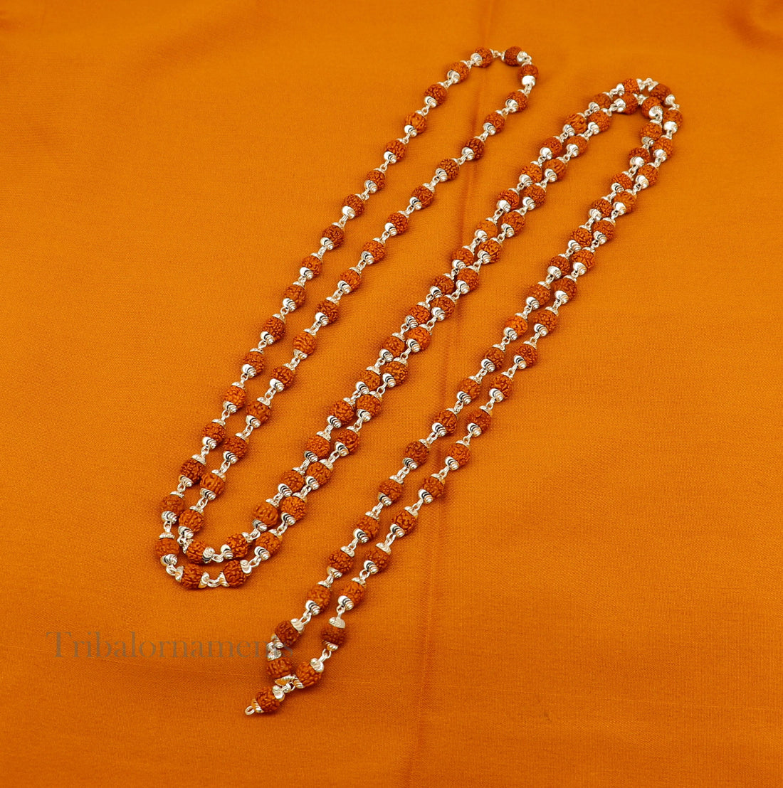 108 rudraksha japp mala Handmade Sterling silver gorgeous natural Rudraksh beads 54 inches necklace chanting praying meditation chain  ch39 - TRIBAL ORNAMENTS