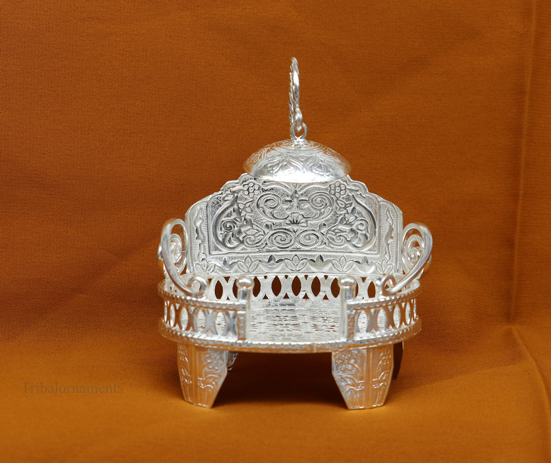 925 pure sterling silver Handmade Divine Singhasan, idol krishna Bal Gopala throne, god statue's stand chair, temple art puja article su485 - TRIBAL ORNAMENTS