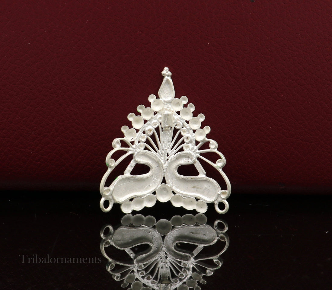 Baby krishna crown or mukut fabulous enamel peacock design solid silver handmade idol krishna mukut gifting crawling krishna jewelry su527 - TRIBAL ORNAMENTS