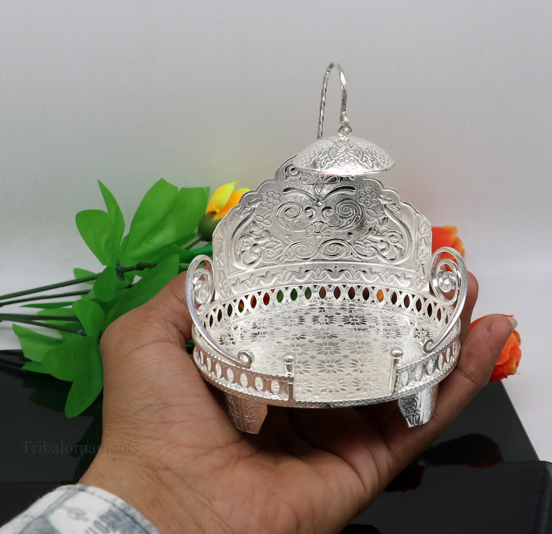 925 pure sterling silver Handmade Divine Singhasan, idol Silver throne, god statue's stand chair, temple art puja article india su487 - TRIBAL ORNAMENTS