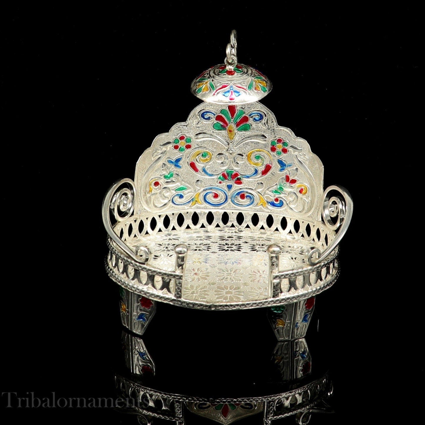 Silver throne 925 sterling silver handcrafted small sinhasan, idol god throne, god statue's stand chair, temple puja god article su529 - TRIBAL ORNAMENTS