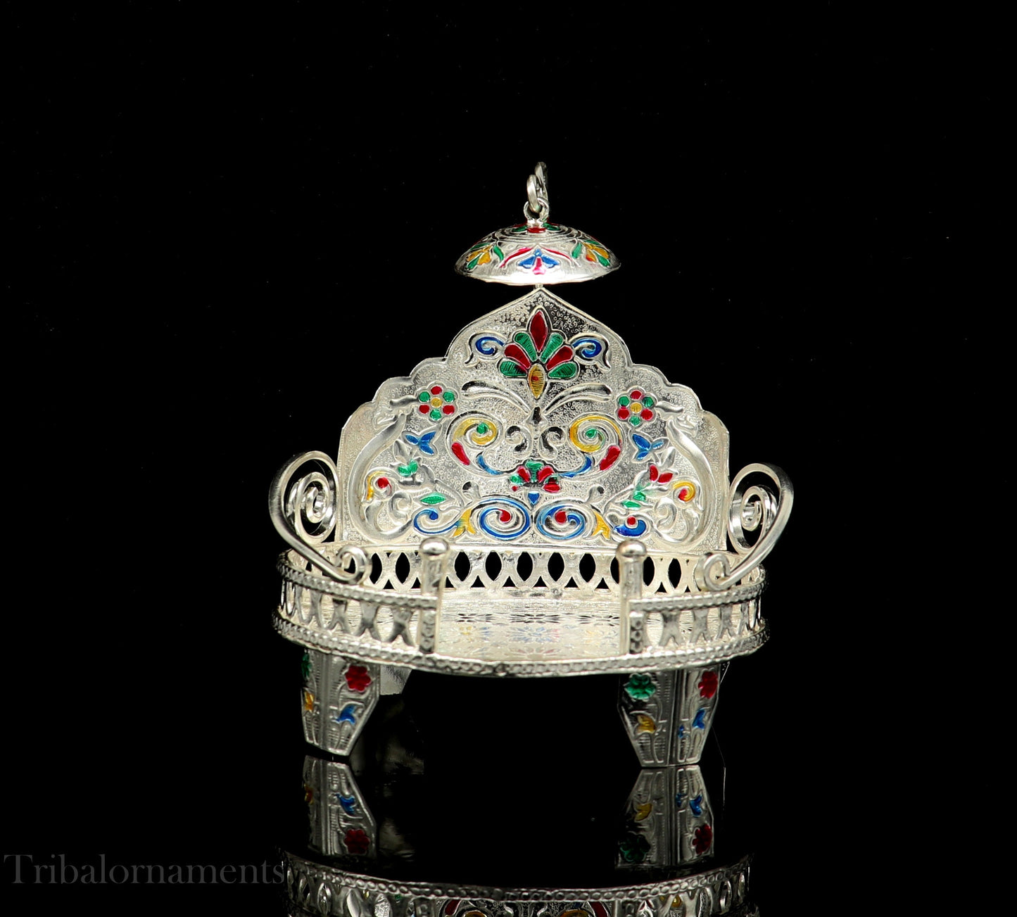 Silver throne 925 sterling silver handcrafted small sinhasan, idol god throne, god statue's stand chair, temple puja god article su529 - TRIBAL ORNAMENTS