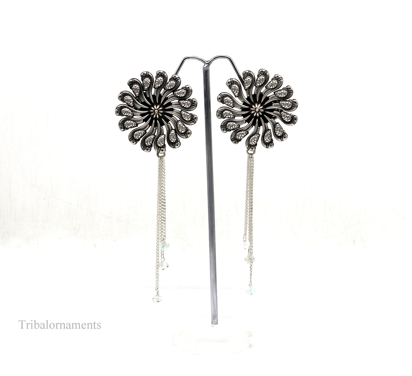 925 silver customized Vintage design stylish bird stud drop dangler earring with gorgeous hanging beads earring tribal brides jewelry s951 - TRIBAL ORNAMENTS