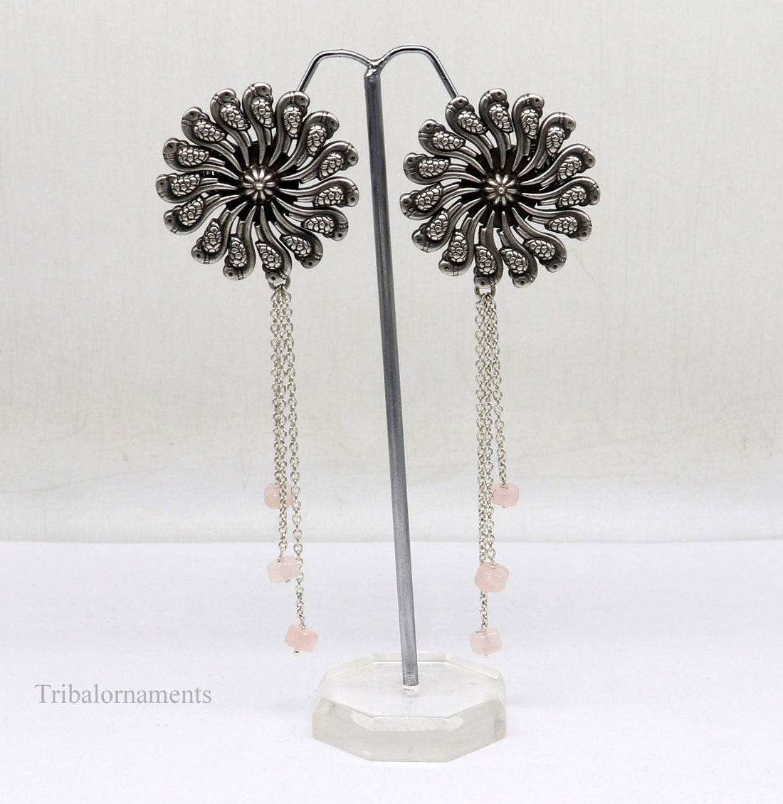 925 silver customized Vintage design stylish bird stud drop dangler earring with gorgeous hanging beads earring tribal brides jewelry s952 - TRIBAL ORNAMENTS