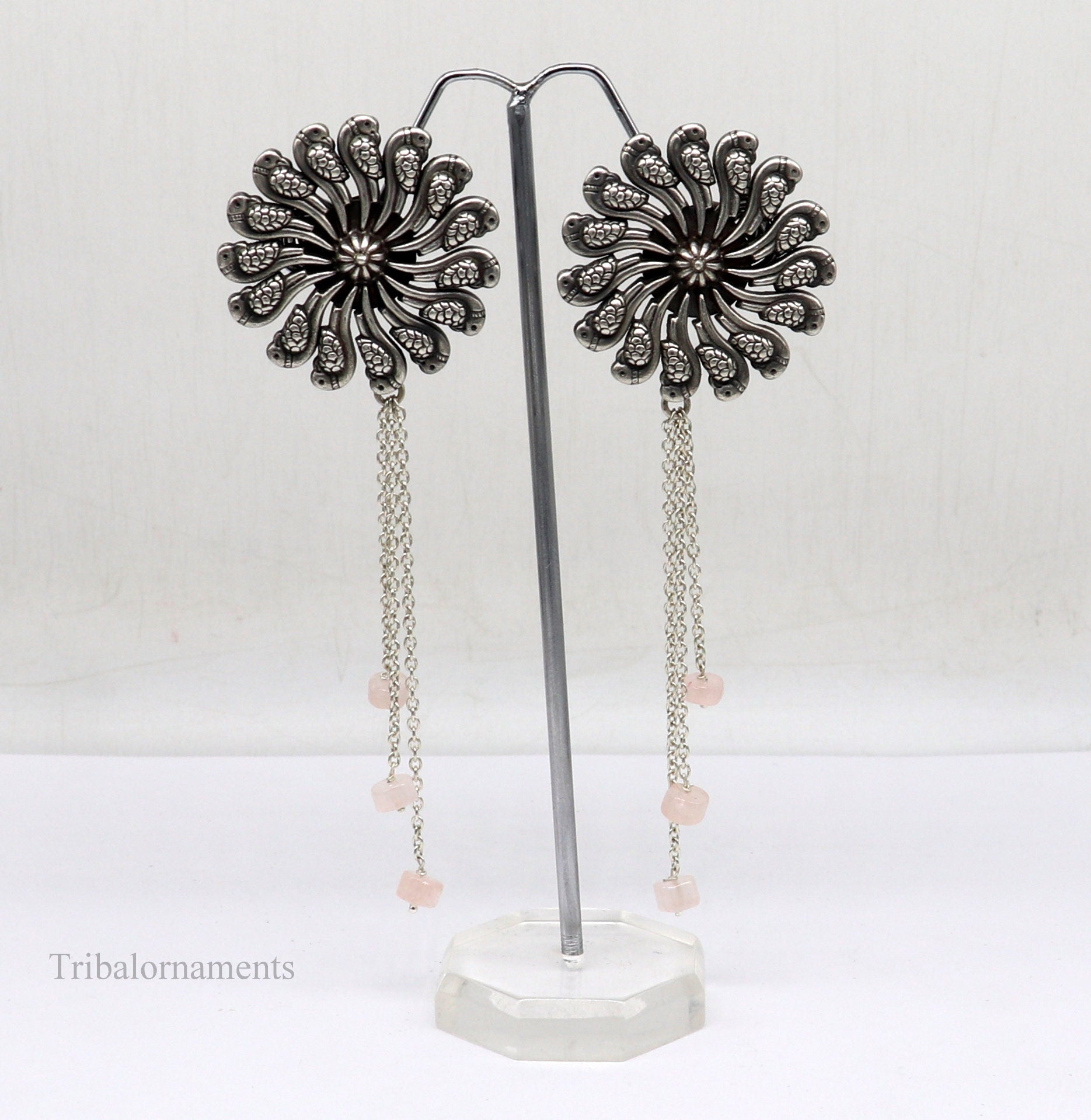 925 silver customized Vintage design stylish bird stud drop dangler earring with gorgeous hanging beads earring tribal brides jewelry s952 - TRIBAL ORNAMENTS