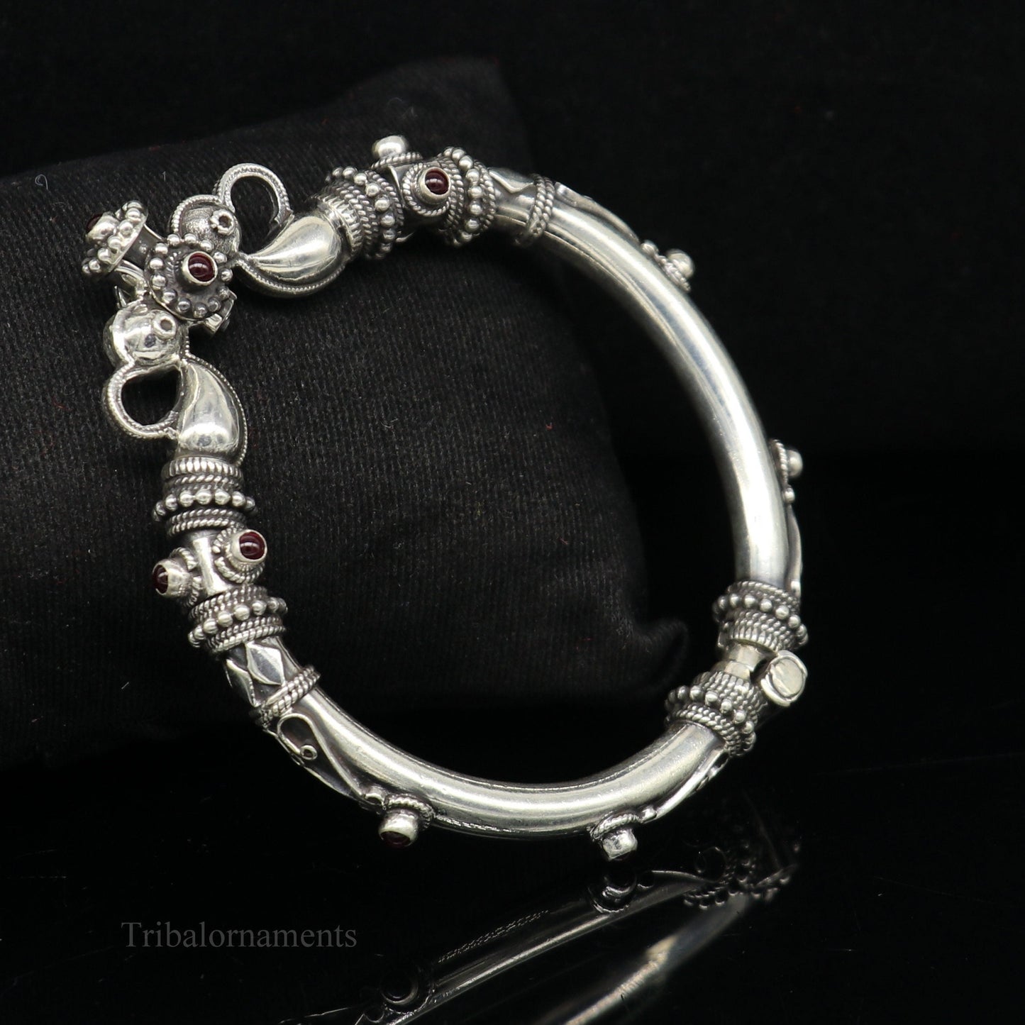 925 Sterling silver handmade indian traditional vintage antique design tribal ethnic belly dance bangle bracelet kada  nssk491 - TRIBAL ORNAMENTS