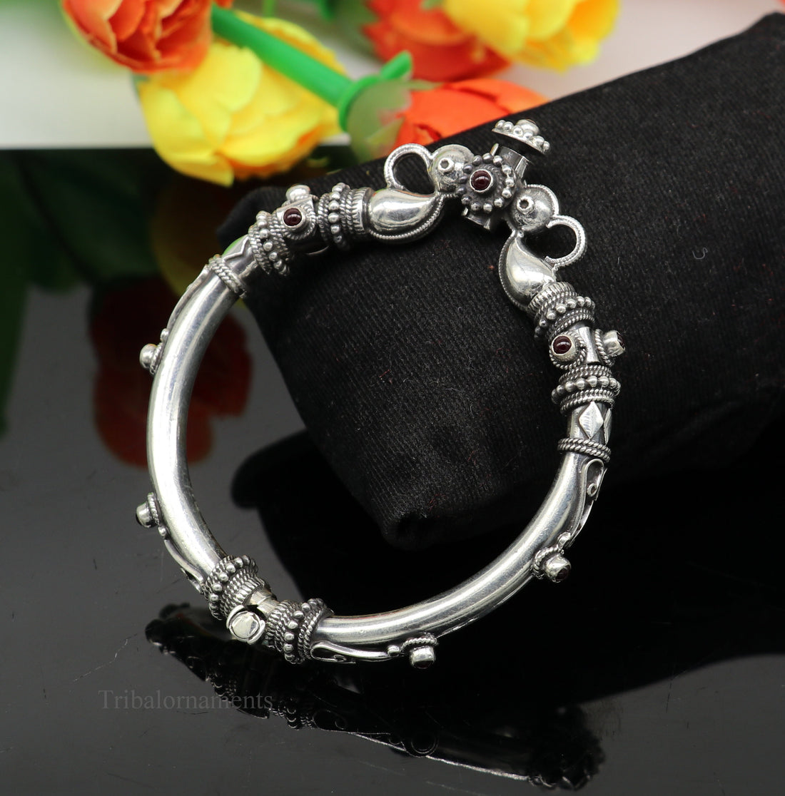 925 Sterling silver handmade indian traditional vintage antique design tribal ethnic belly dance bangle bracelet kada  nssk491 - TRIBAL ORNAMENTS