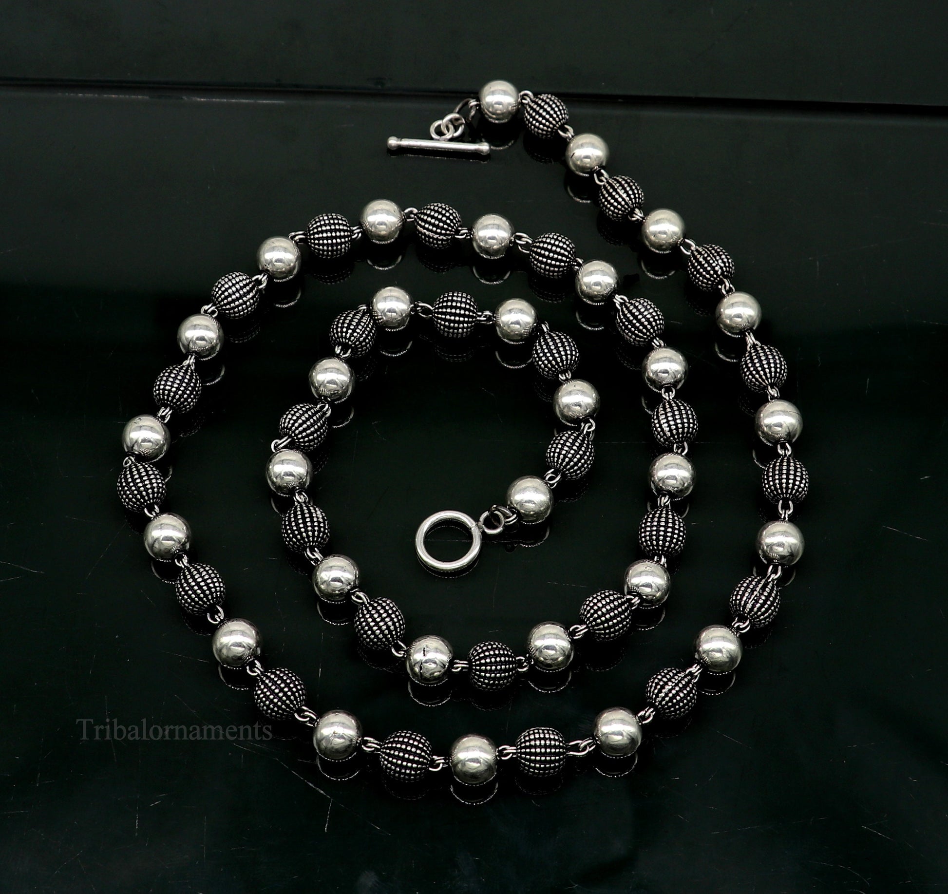 27" 925 sterling silver vintage design 8mm solid beaded necklace, stylish stunning wedding brides jewelry, best choker necklace nec235 - TRIBAL ORNAMENTS