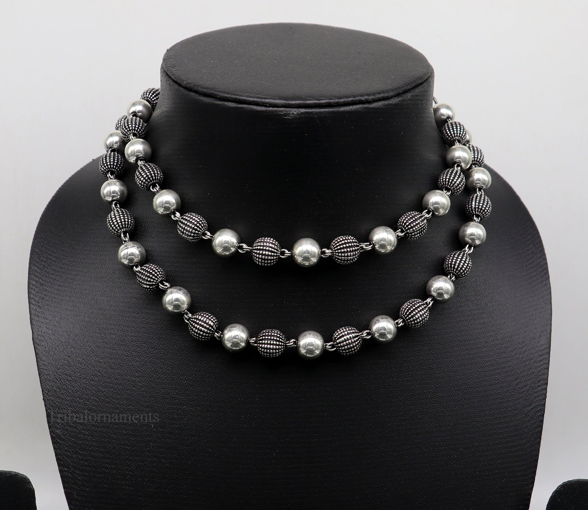27" 925 sterling silver vintage design 8mm solid beaded necklace, stylish stunning wedding brides jewelry, best choker necklace nec235 - TRIBAL ORNAMENTS