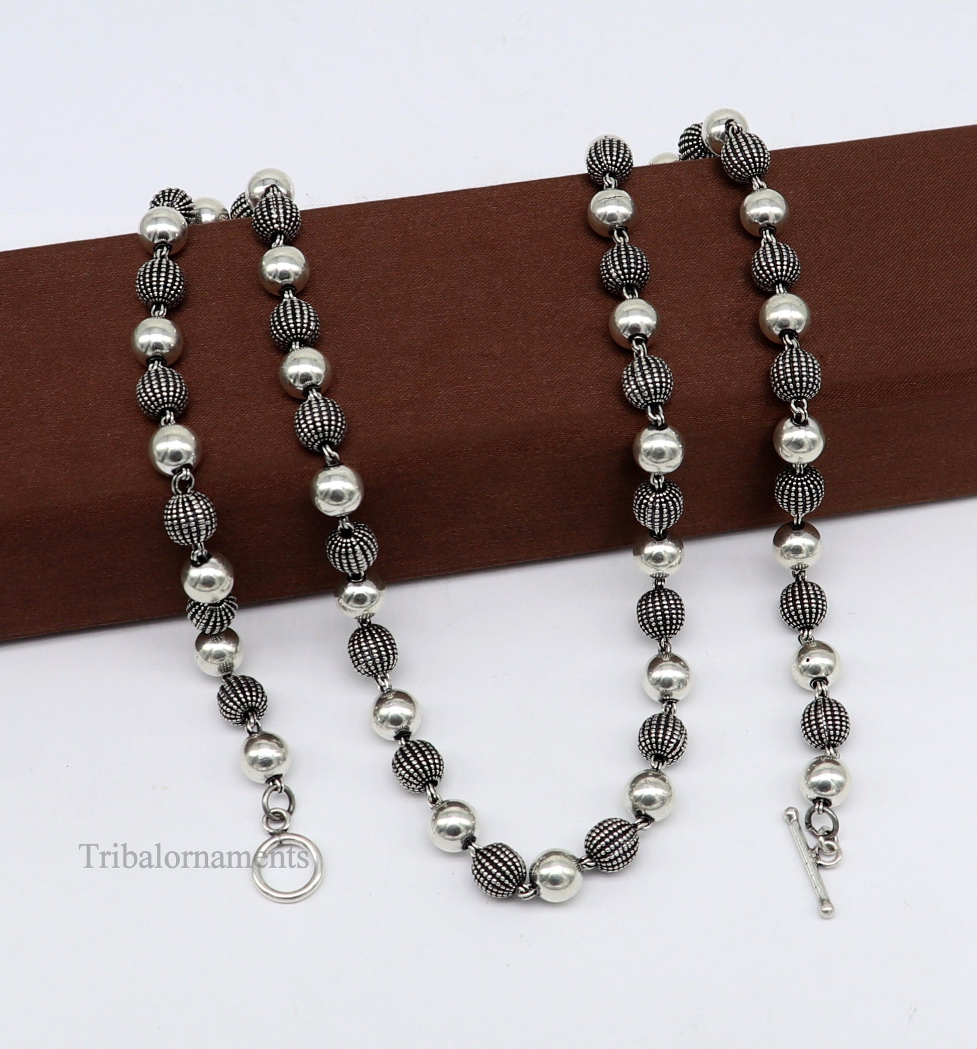 27" 925 sterling silver vintage design 8mm solid beaded necklace, stylish stunning wedding brides jewelry, best choker necklace nec235 - TRIBAL ORNAMENTS
