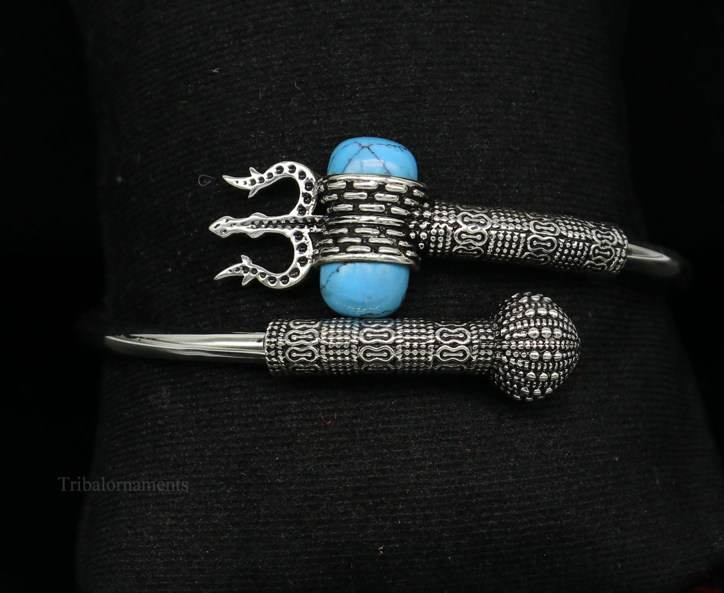 925 sterling silver Vintage design handmade lord Shiva trident kada, bahubali kada bangle Trishul bracelet jewelry turquoise kada nssk494 - TRIBAL ORNAMENTS