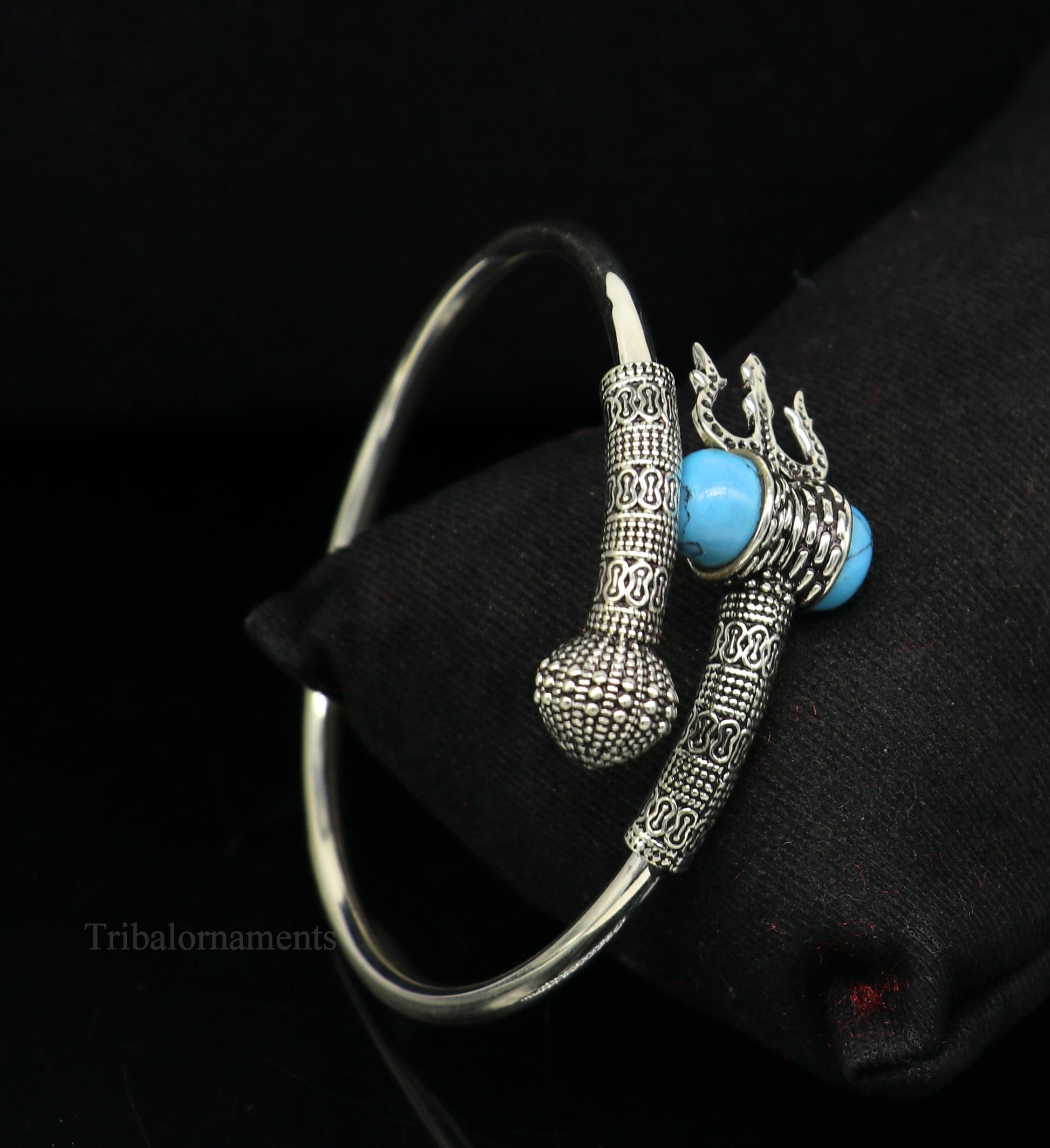 925 sterling silver Vintage design handmade lord Shiva trident kada, bahubali kada bangle Trishul bracelet jewelry turquoise kada nssk494 - TRIBAL ORNAMENTS