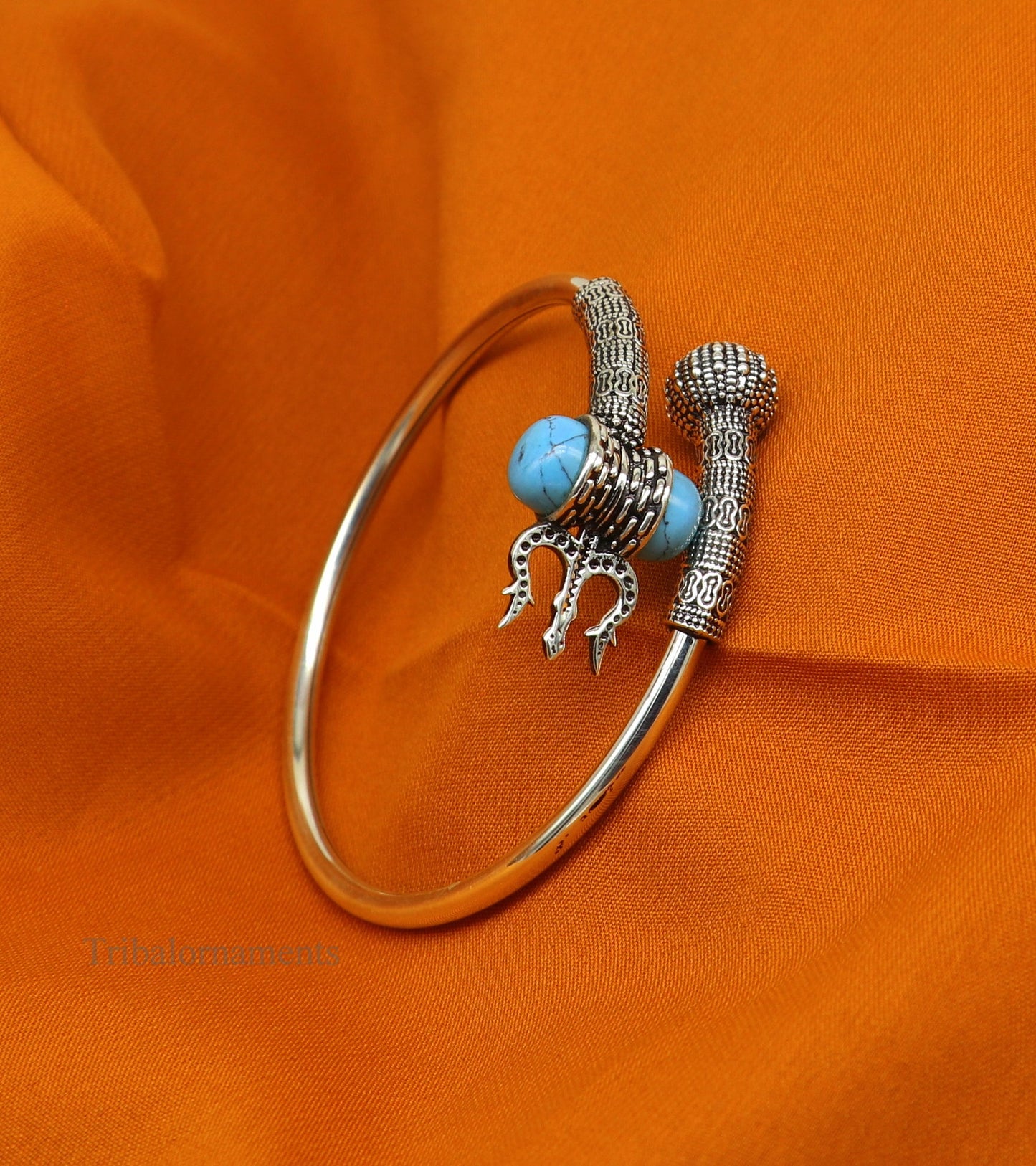 925 sterling silver Vintage design handmade lord Shiva trident kada, bahubali kada bangle Trishul bracelet jewelry turquoise kada nssk494 - TRIBAL ORNAMENTS