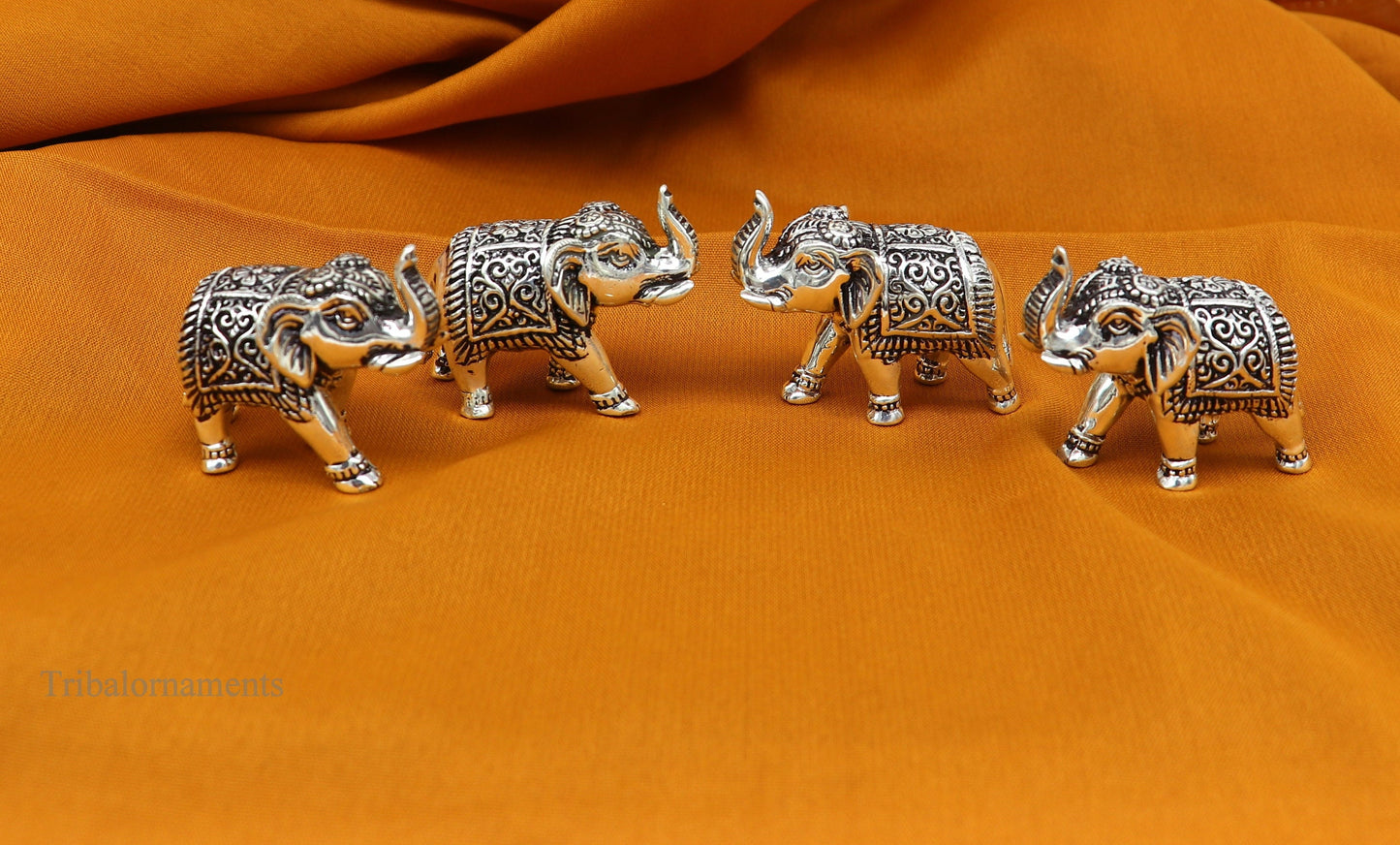 Pure 925 Sterling silver kandrai work nakshi design customized Elephant statue, puja article figurine, home décor puja articles su489 - TRIBAL ORNAMENTS