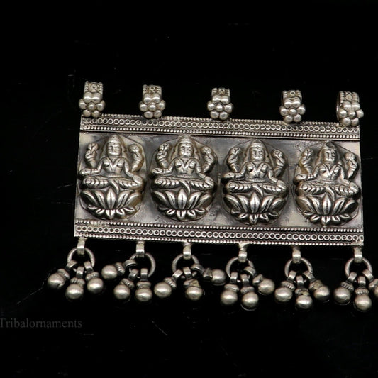 925 sterling silver Vintage antique design handmade indian Goddes laxmi pendant with gorgeous drops tribal belly dance jewelry ssp822 - TRIBAL ORNAMENTS